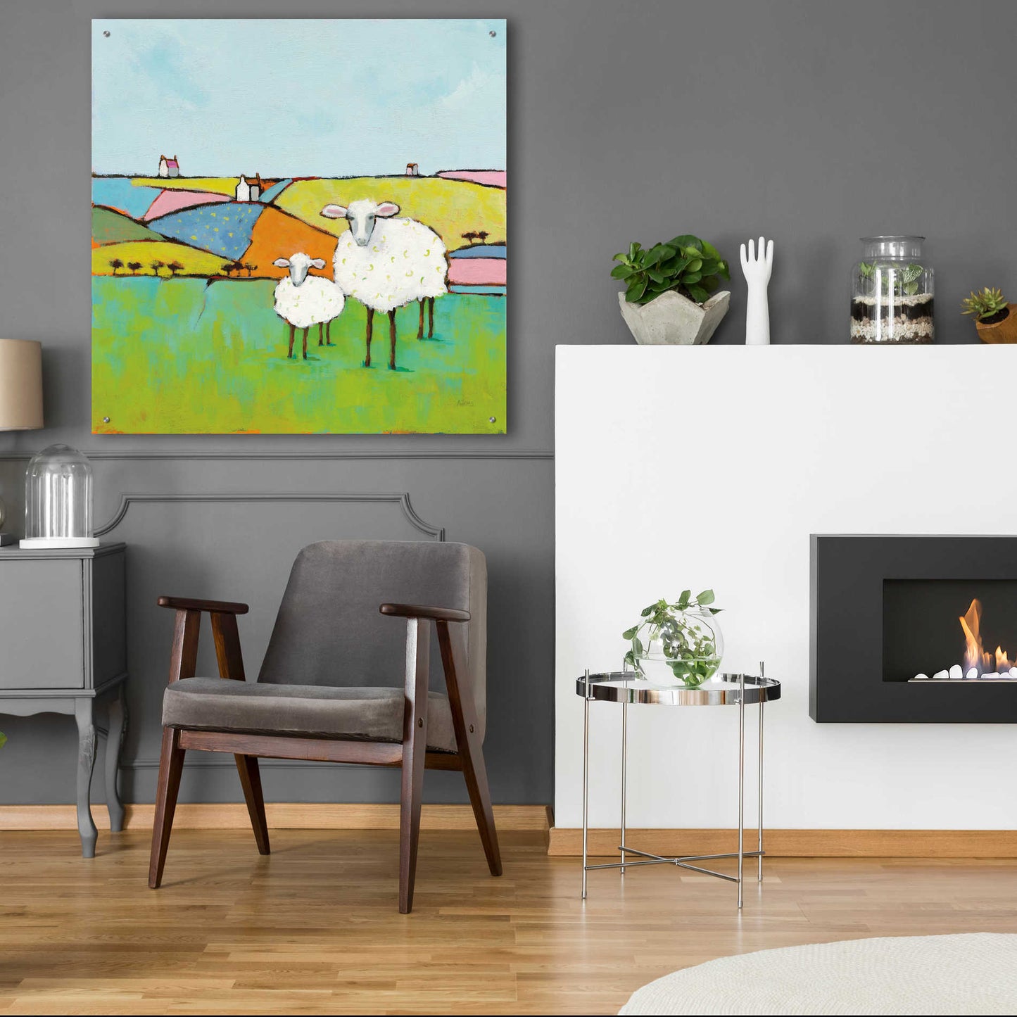 Epic Art 'Sheep in the Meadow II' by Phyllis Adams, Acrylic Glass Wall Art,36x36
