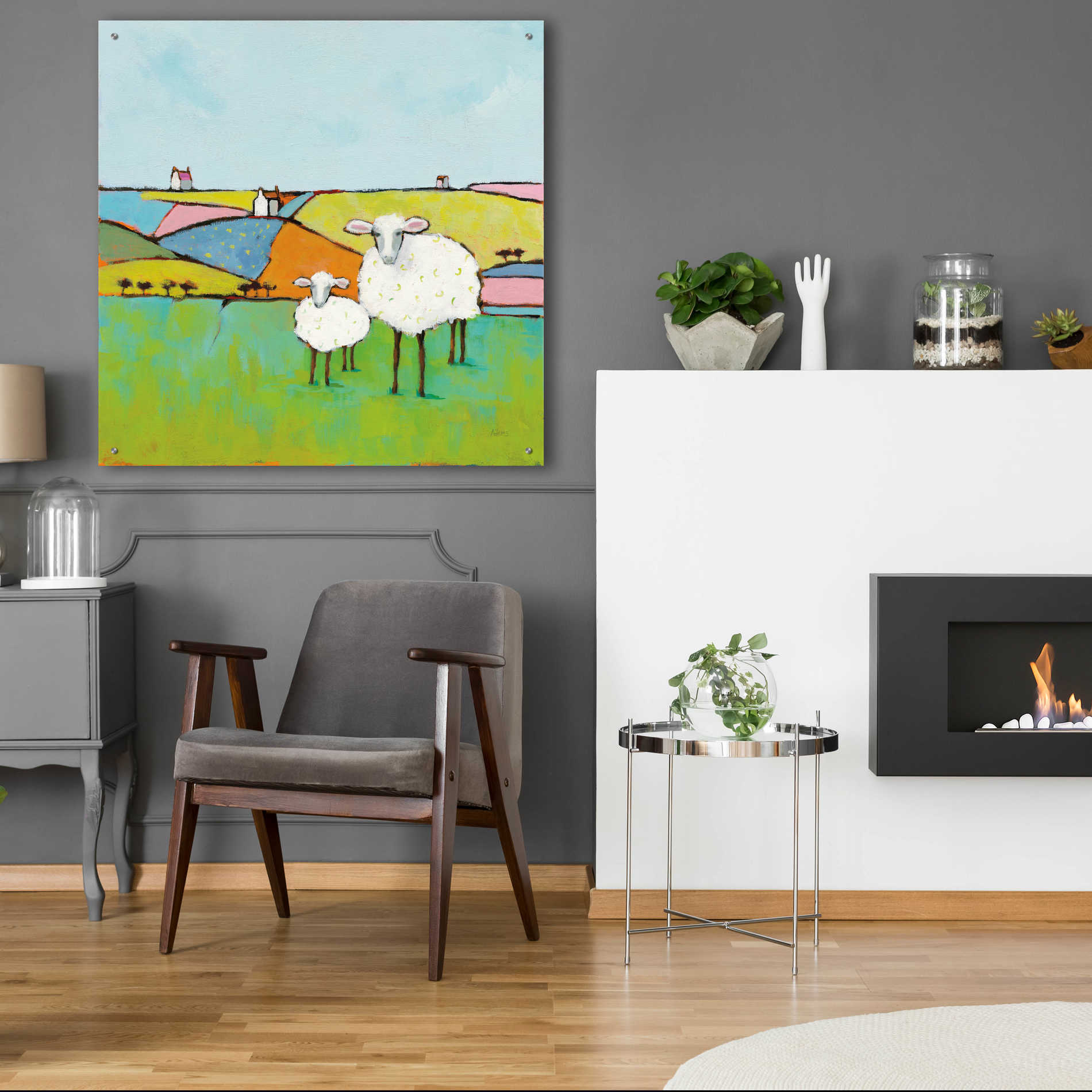 Epic Art 'Sheep in the Meadow II' by Phyllis Adams, Acrylic Glass Wall Art,36x36