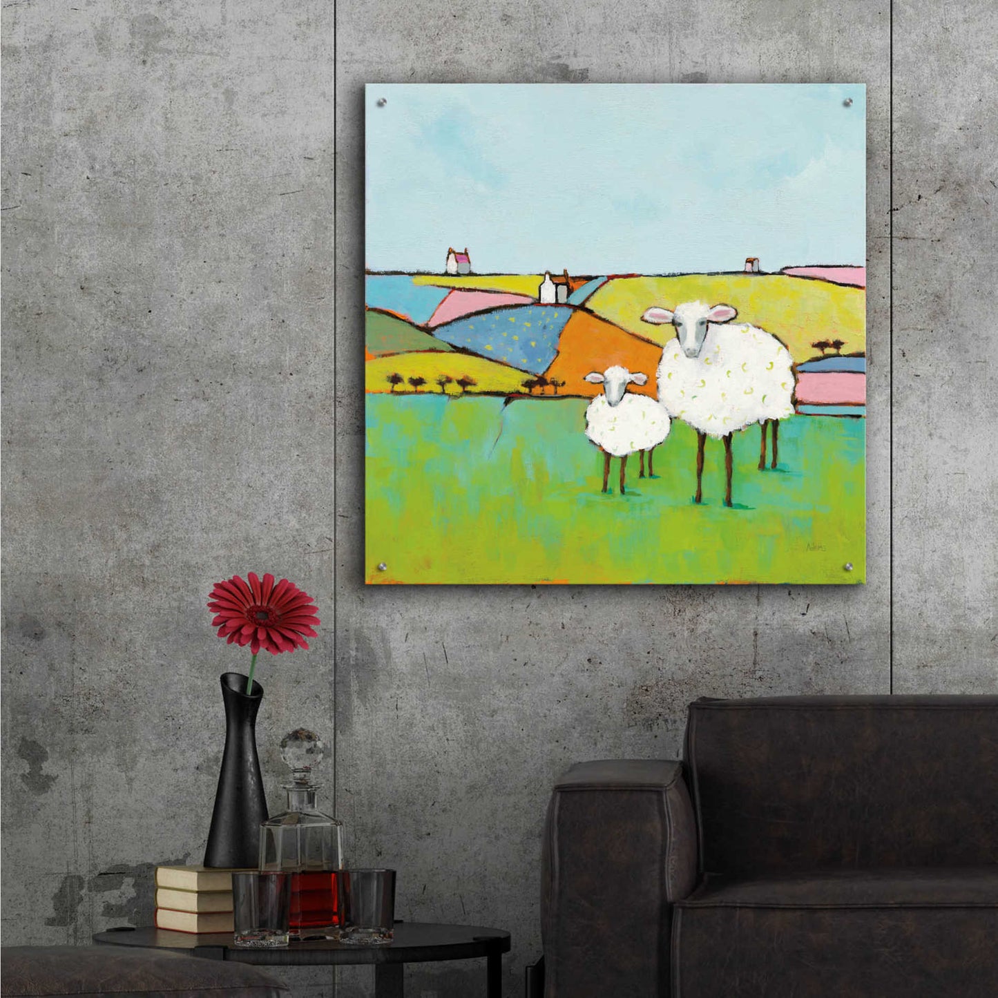 Epic Art 'Sheep in the Meadow II' by Phyllis Adams, Acrylic Glass Wall Art,36x36