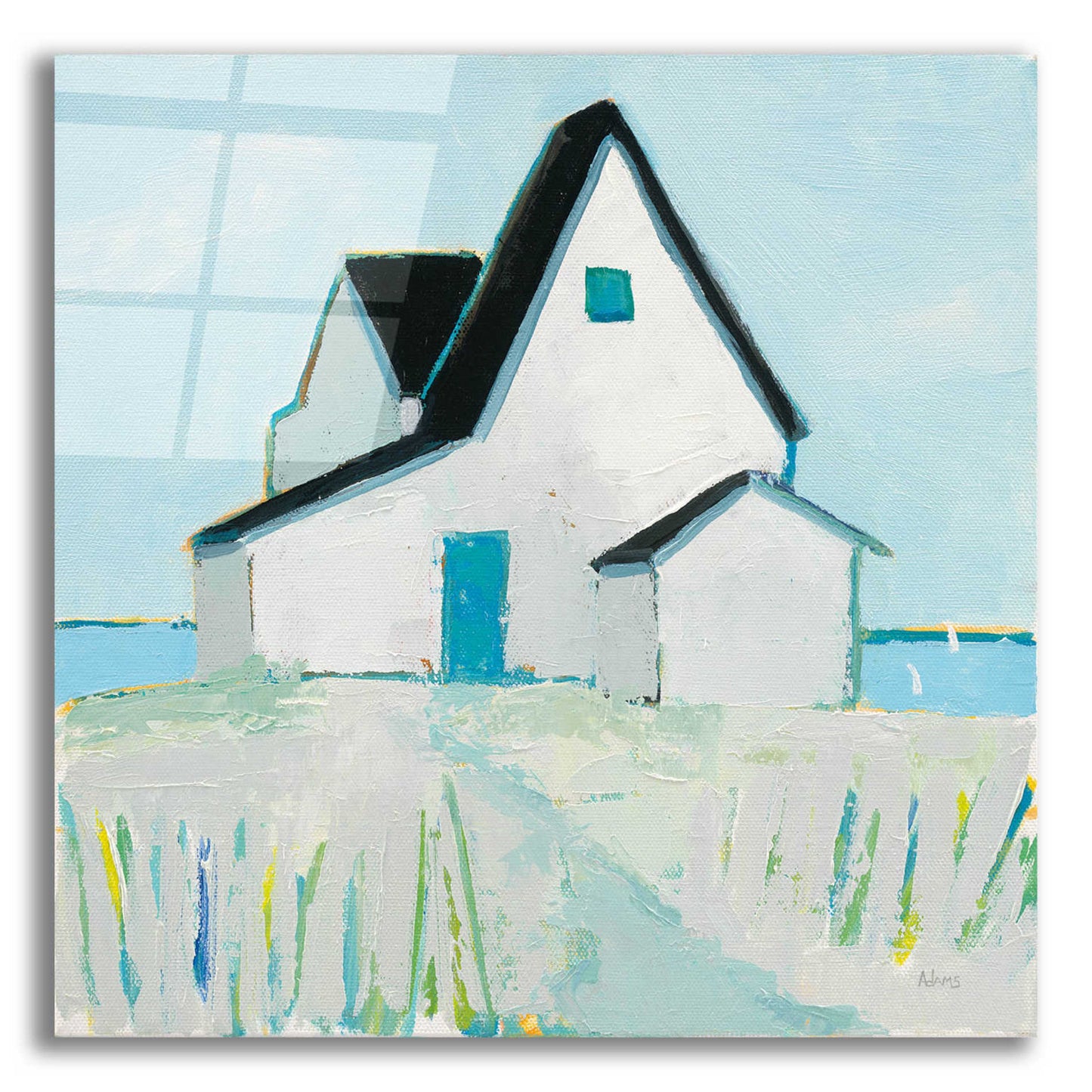 Epic Art 'Cottage by the Sea Neutral' by Phyllis Adams, Acrylic Glass Wall Art,12x12