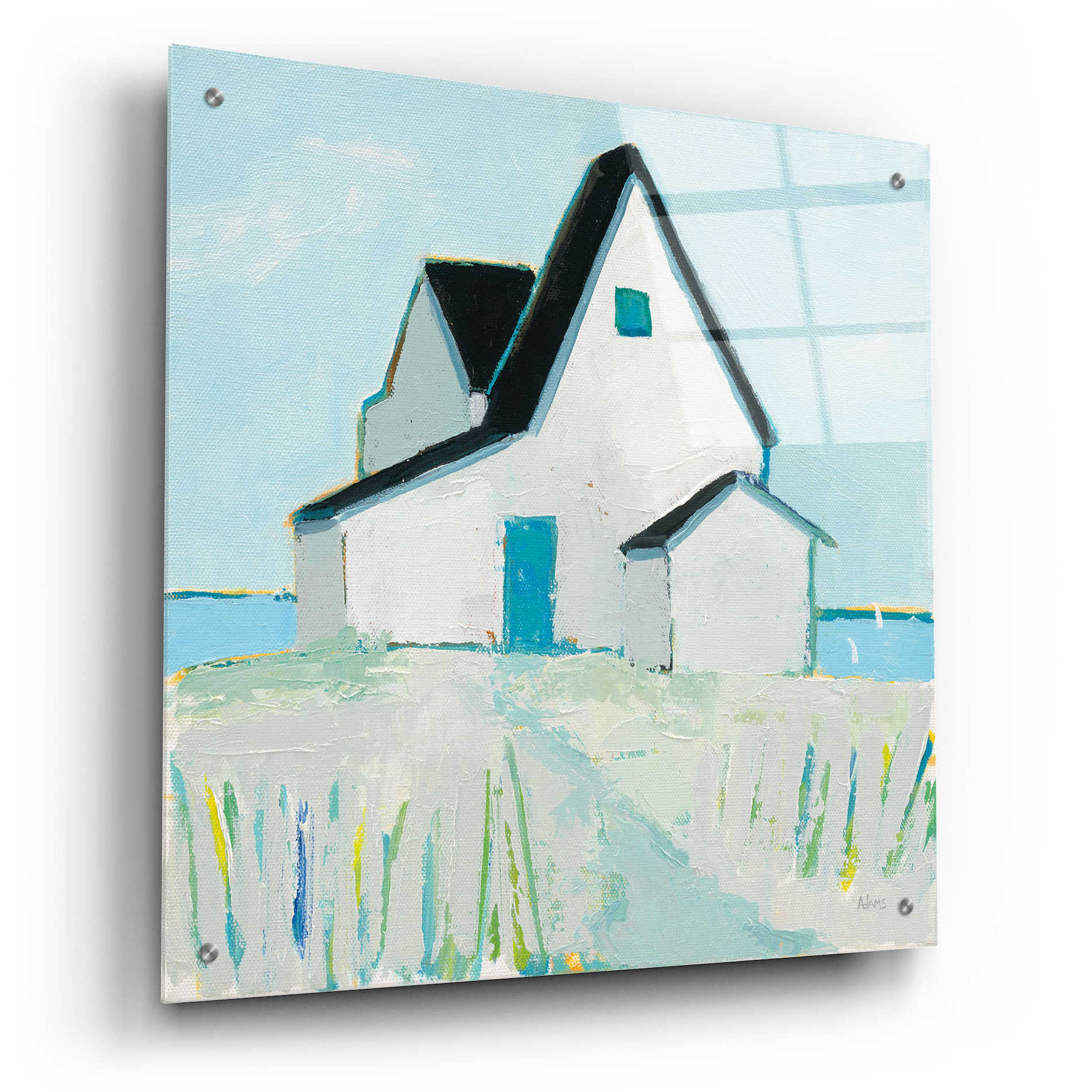 Epic Art 'Cottage by the Sea Neutral' by Phyllis Adams, Acrylic Glass Wall Art,24x24