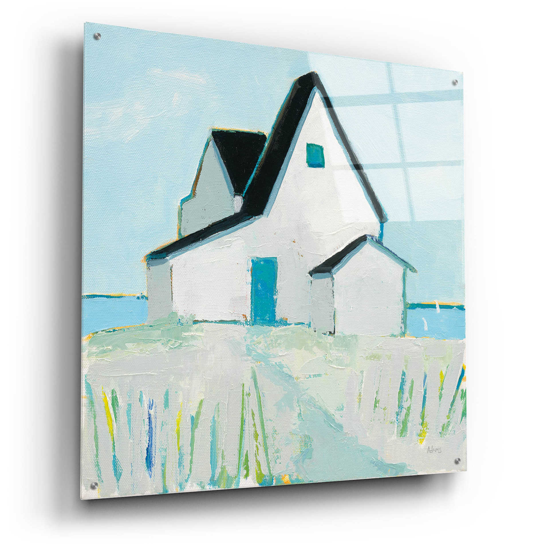 Epic Art 'Cottage by the Sea Neutral' by Phyllis Adams, Acrylic Glass Wall Art,36x36