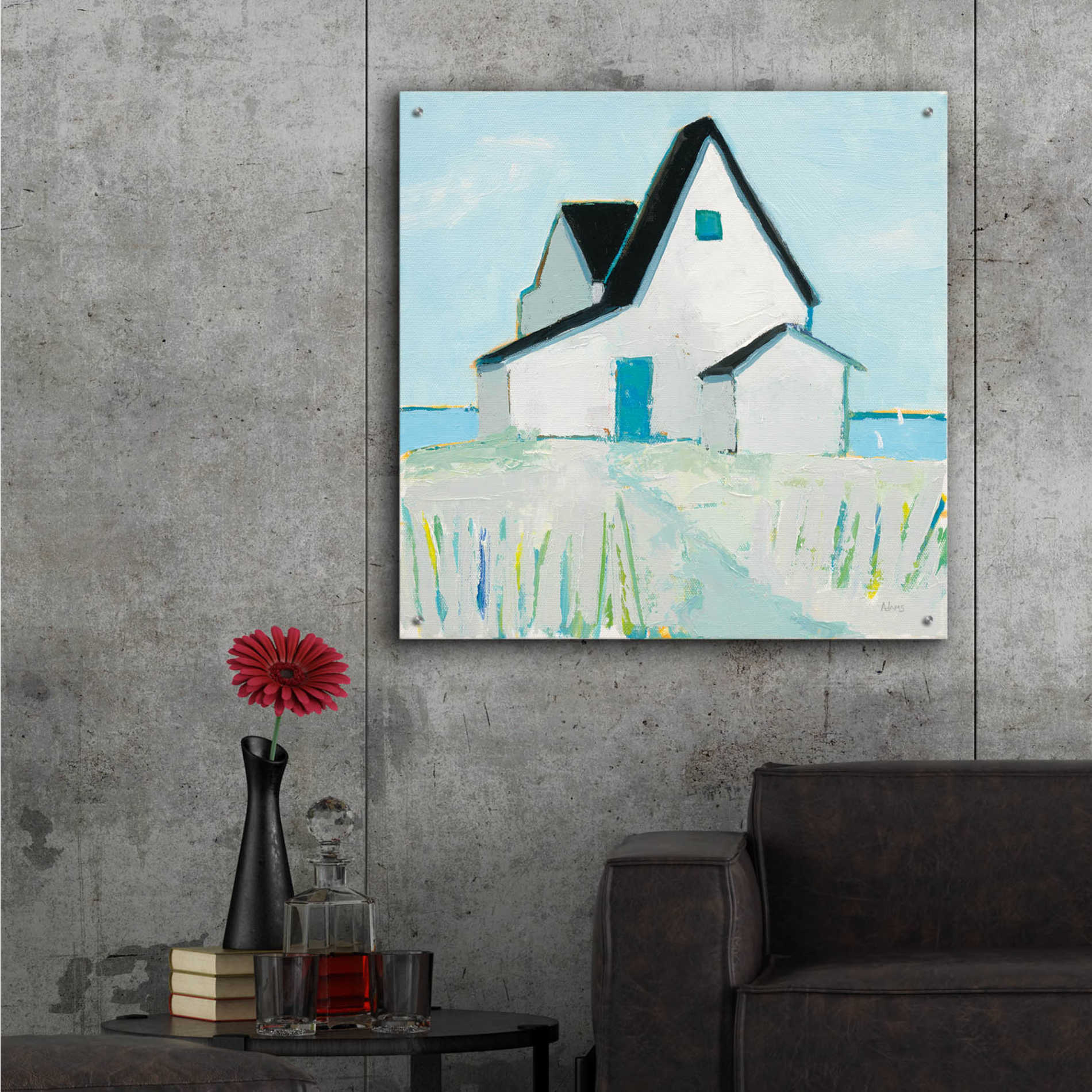 Epic Art 'Cottage by the Sea Neutral' by Phyllis Adams, Acrylic Glass Wall Art,36x36