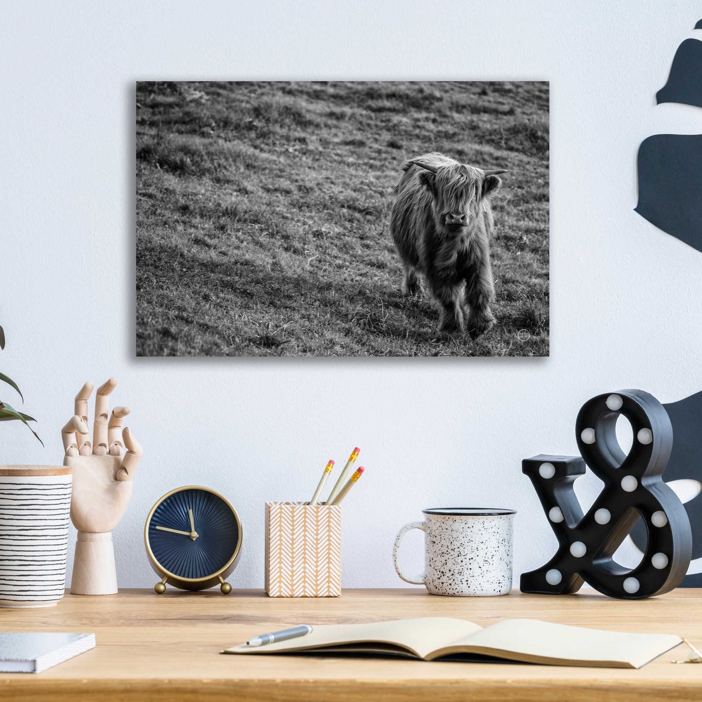 Epic Art 'Highland Cow Calf in the Wind' by Nathan Larson, Acrylic Glass Wall Art,16x12