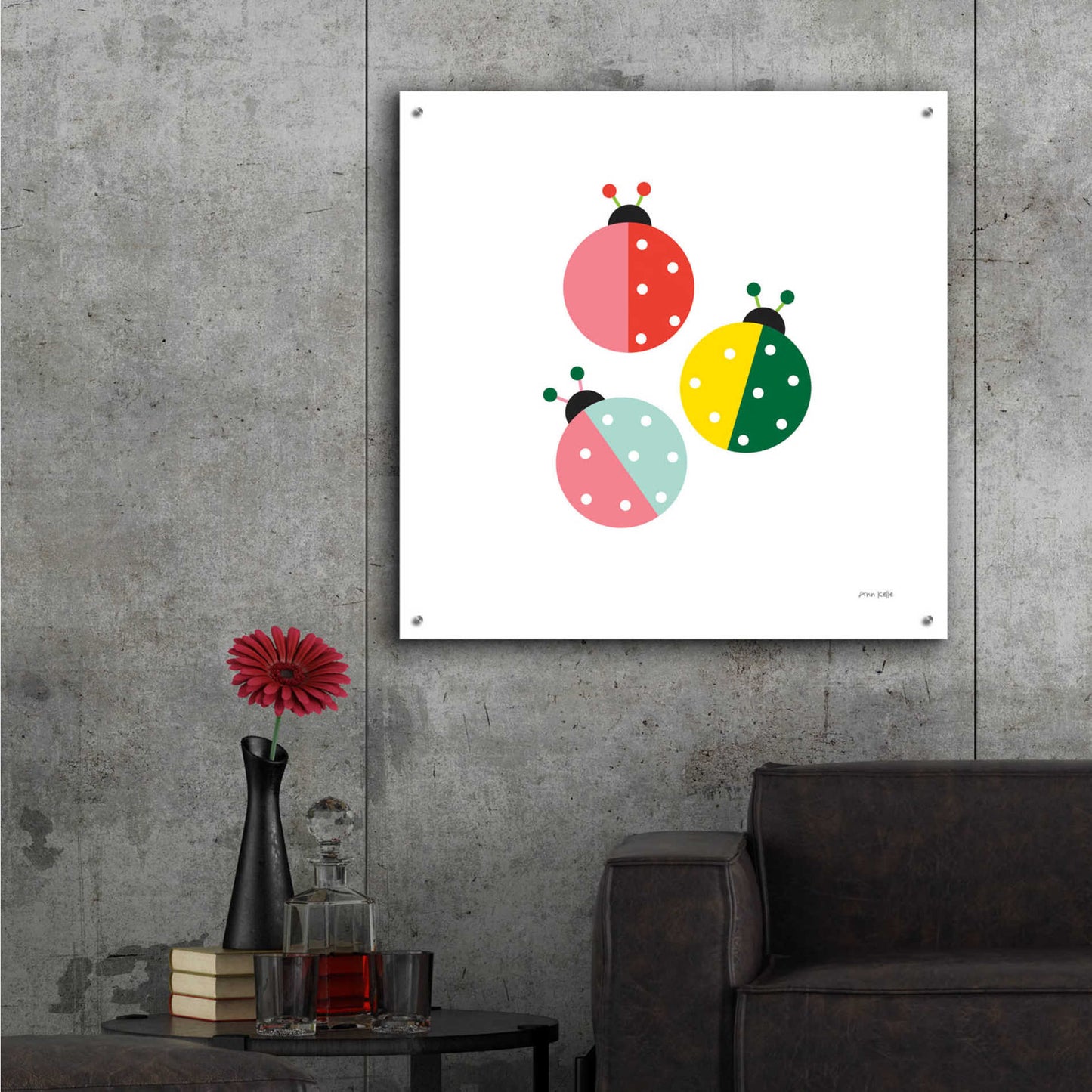 Epic Art 'Ladybugs Three' by Ann Kelle Designs, Acrylic Glass Wall Art,36x36