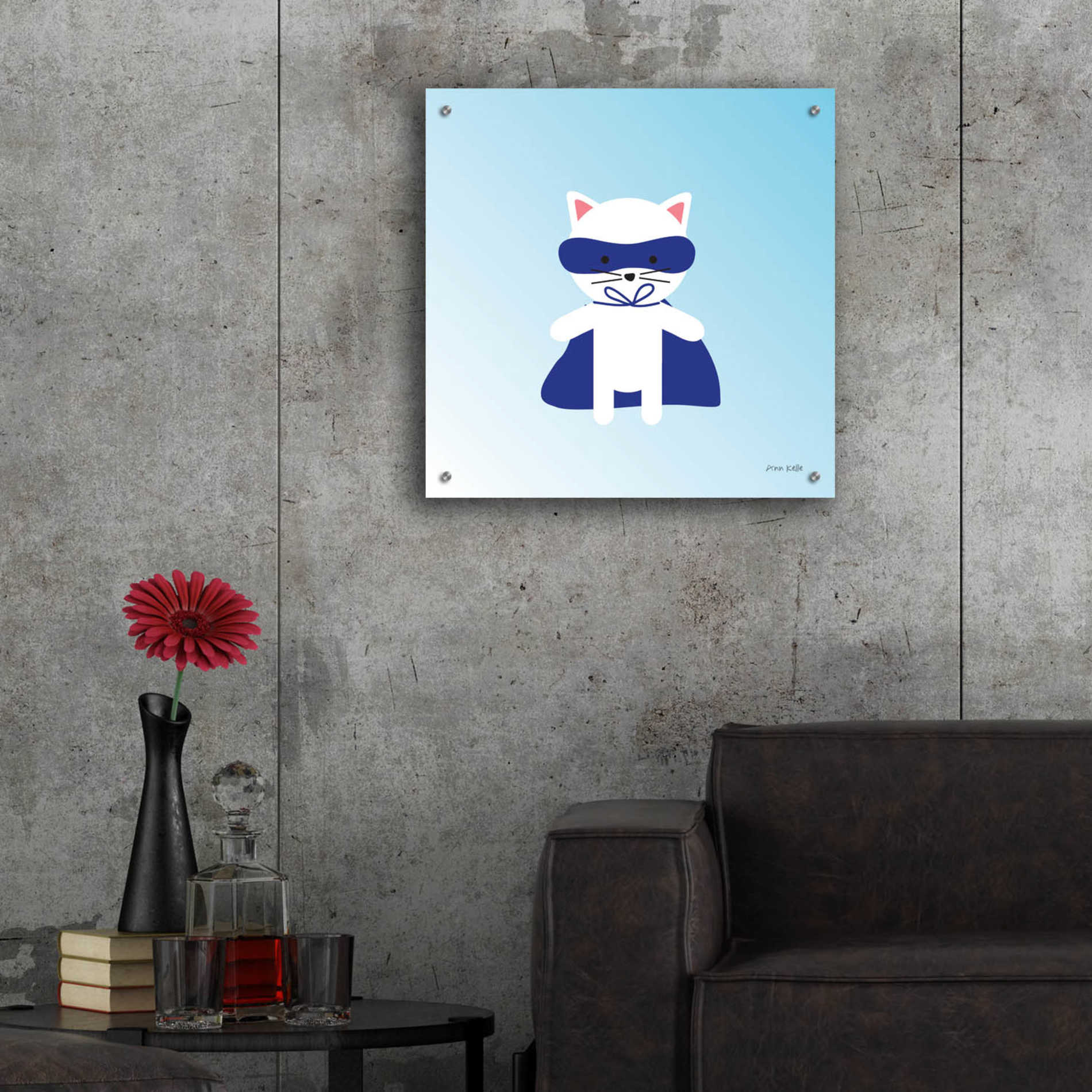 Epic Art 'Cat Super Hero' by Ann Kelle Designs, Acrylic Glass Wall Art,24x24