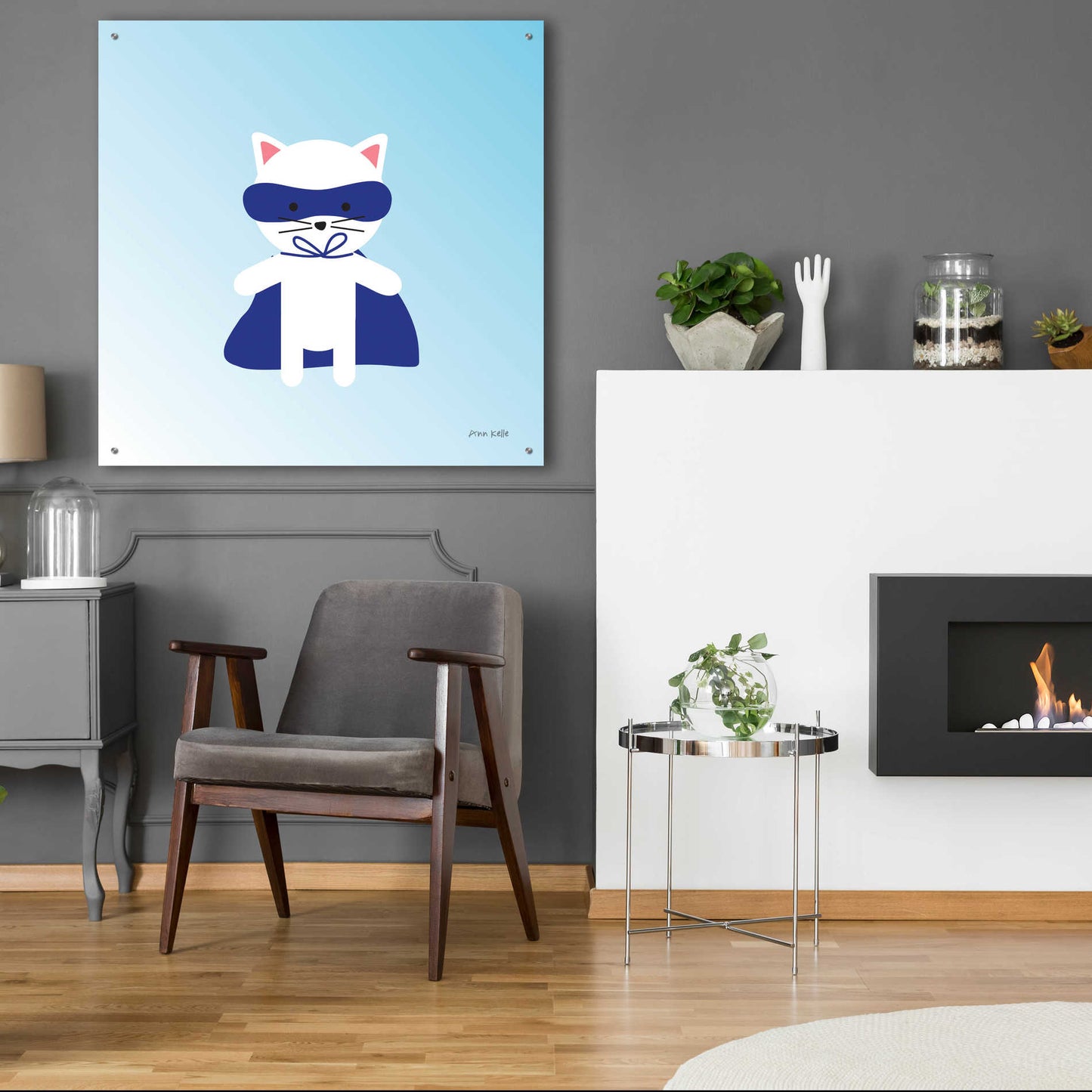 Epic Art 'Cat Super Hero' by Ann Kelle Designs, Acrylic Glass Wall Art,36x36