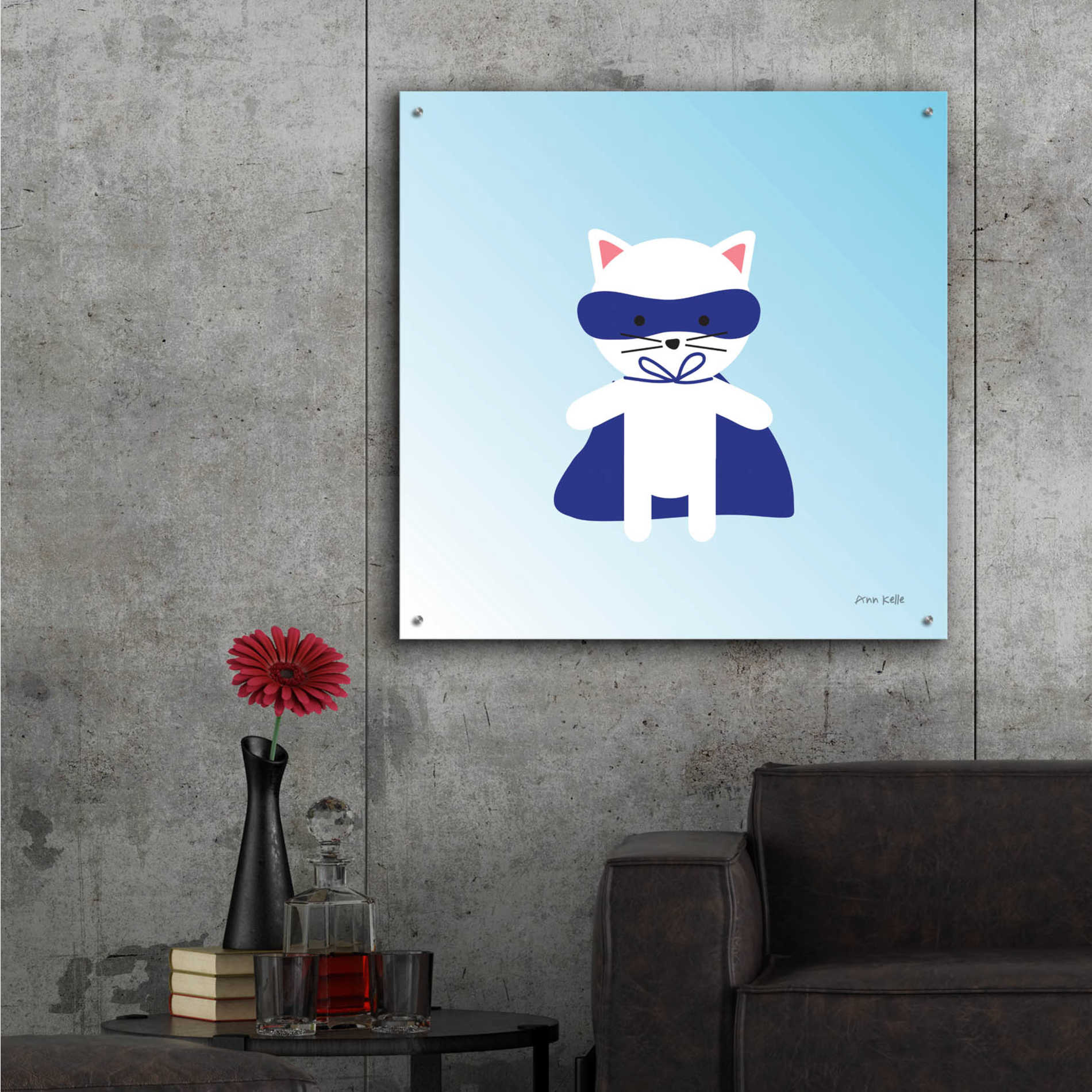 Epic Art 'Cat Super Hero' by Ann Kelle Designs, Acrylic Glass Wall Art,36x36