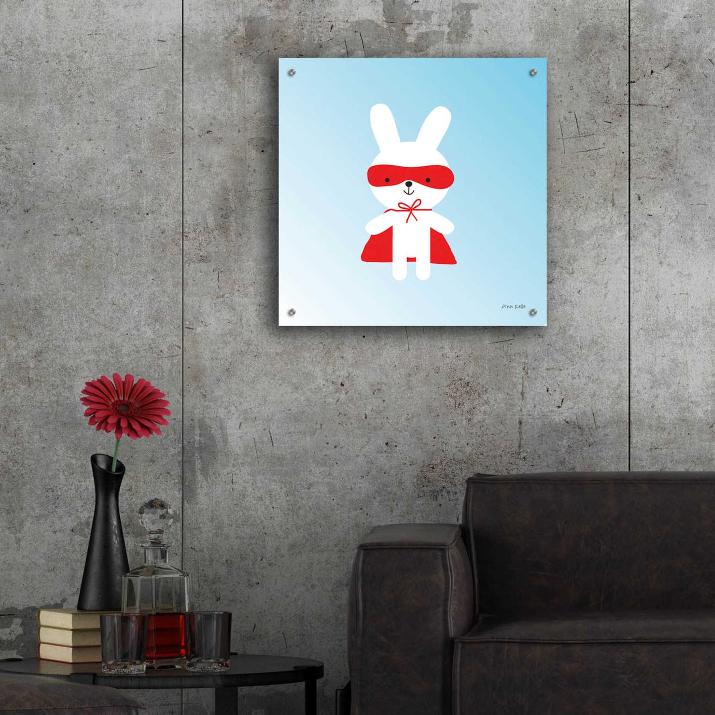 Epic Art 'Rabbit Super Hero' by Ann Kelle Designs, Acrylic Glass Wall Art,24x24