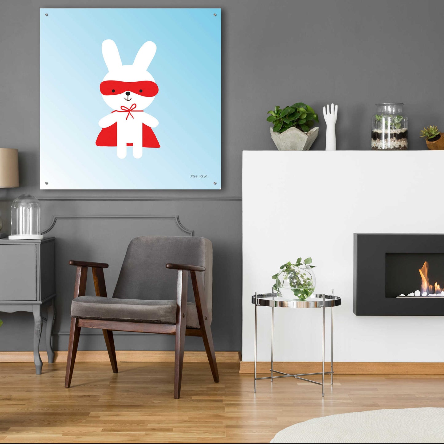 Epic Art 'Rabbit Super Hero' by Ann Kelle Designs, Acrylic Glass Wall Art,36x36