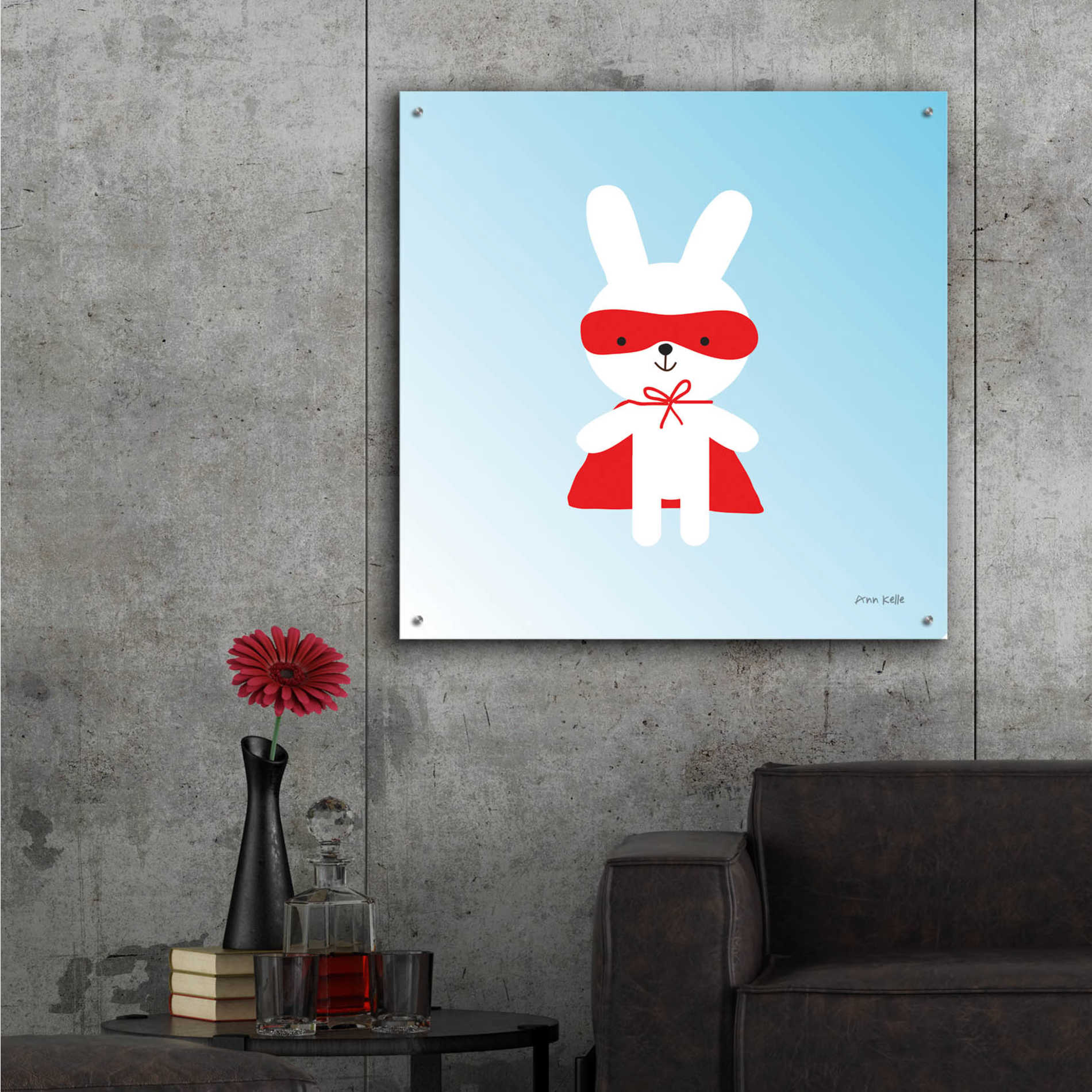 Epic Art 'Rabbit Super Hero' by Ann Kelle Designs, Acrylic Glass Wall Art,36x36