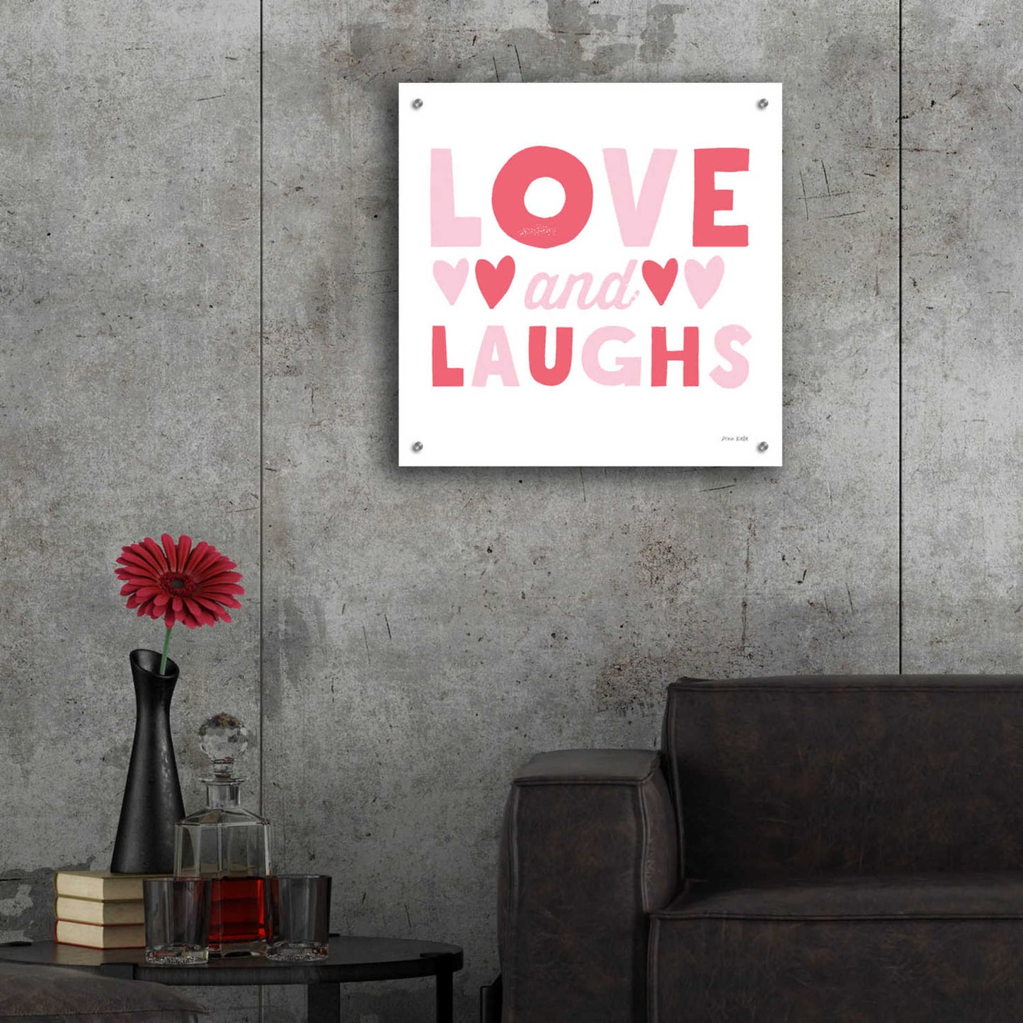 Epic Art 'Love and Laughs Pink' by Ann Kelle Designs, Acrylic Glass Wall Art,24x24