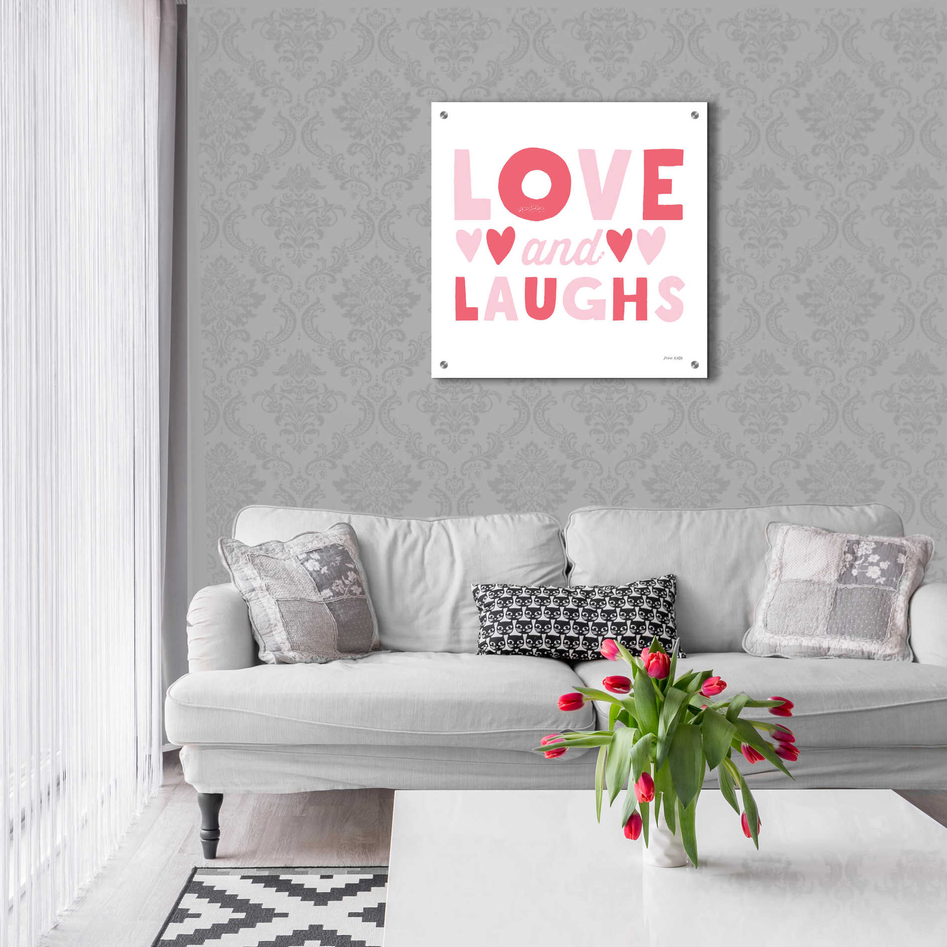 Epic Art 'Love and Laughs Pink' by Ann Kelle Designs, Acrylic Glass Wall Art,24x24