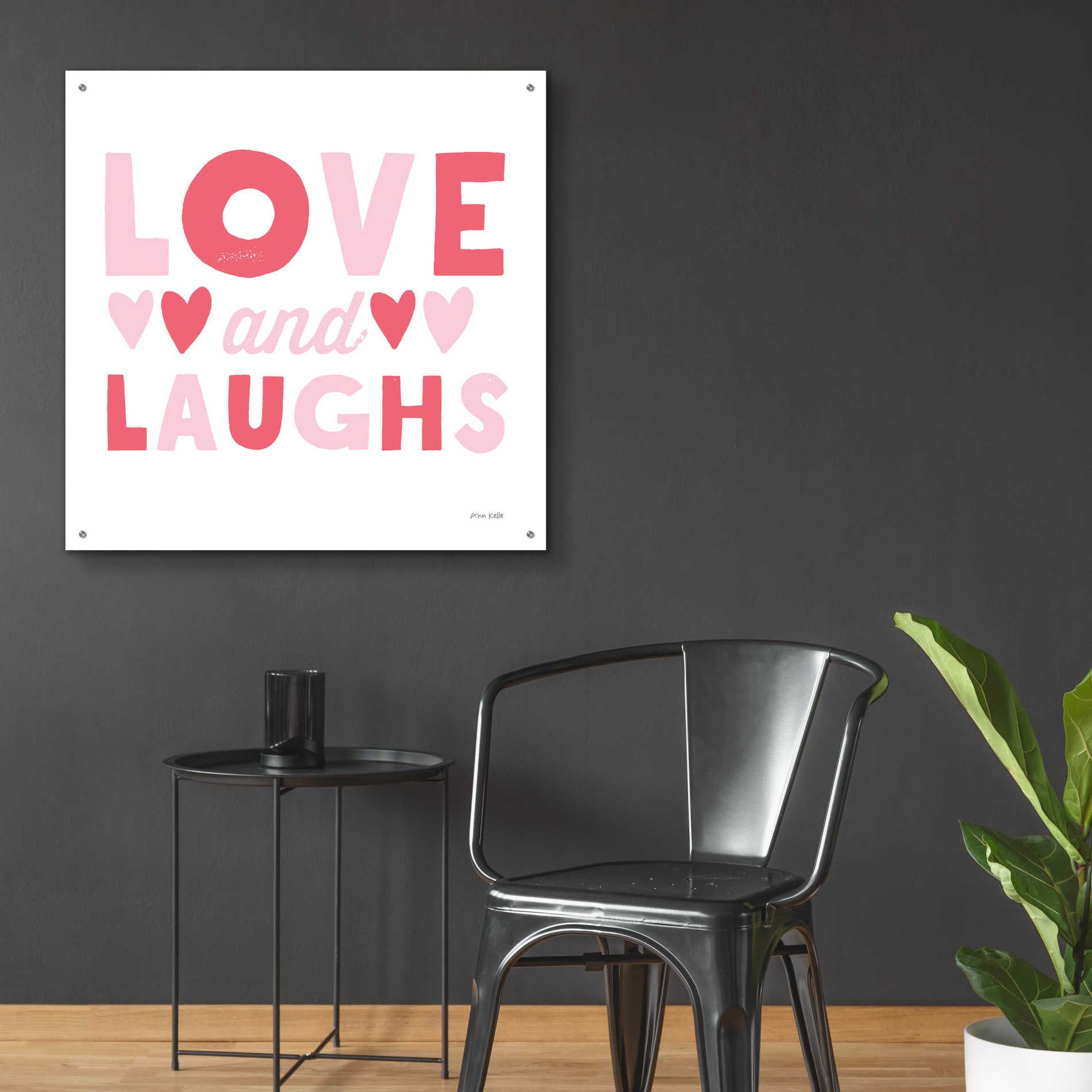 Epic Art 'Love and Laughs Pink' by Ann Kelle Designs, Acrylic Glass Wall Art,36x36