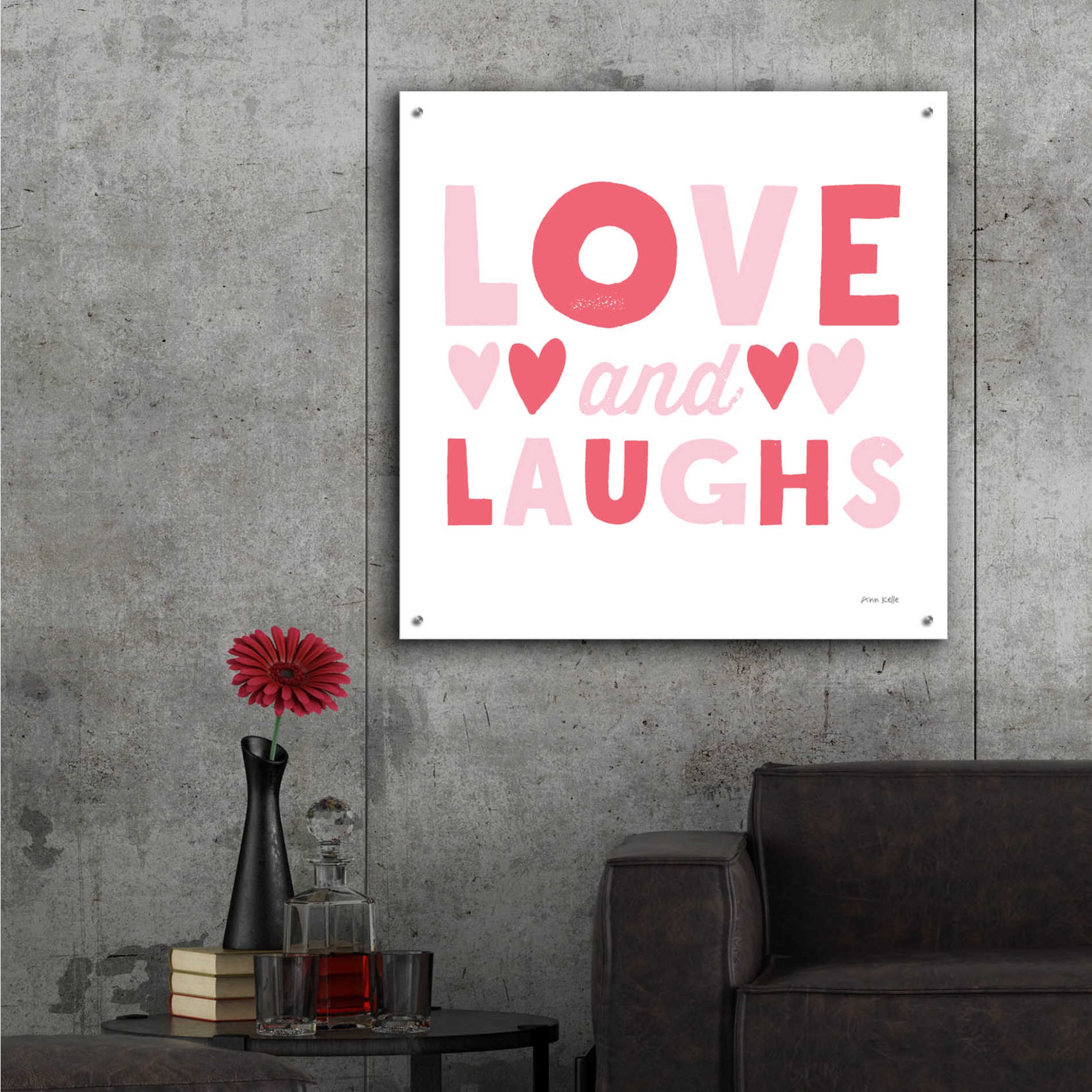 Epic Art 'Love and Laughs Pink' by Ann Kelle Designs, Acrylic Glass Wall Art,36x36