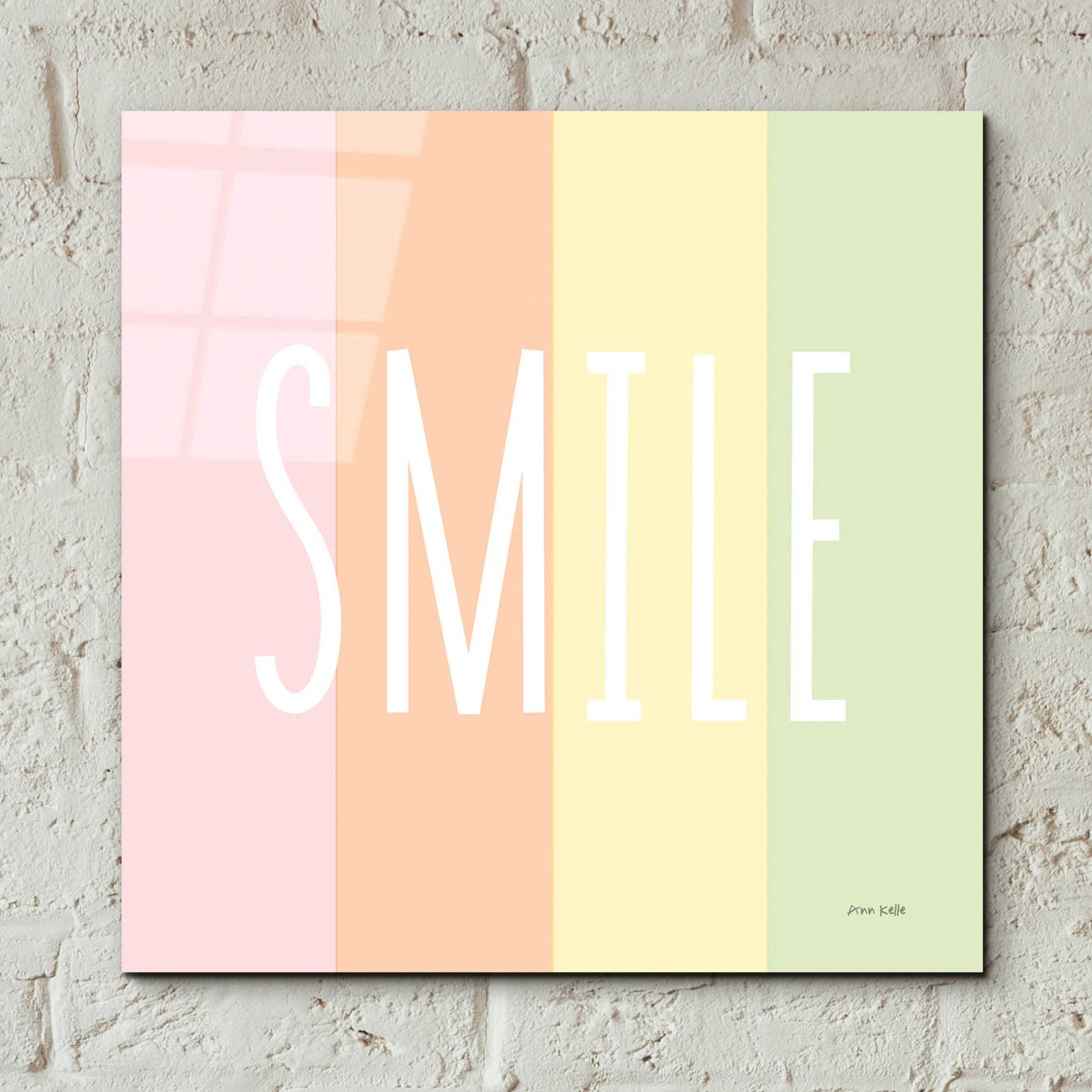 Epic Art 'Smile Rainbow' by Ann Kelle Designs, Acrylic Glass Wall Art,12x12