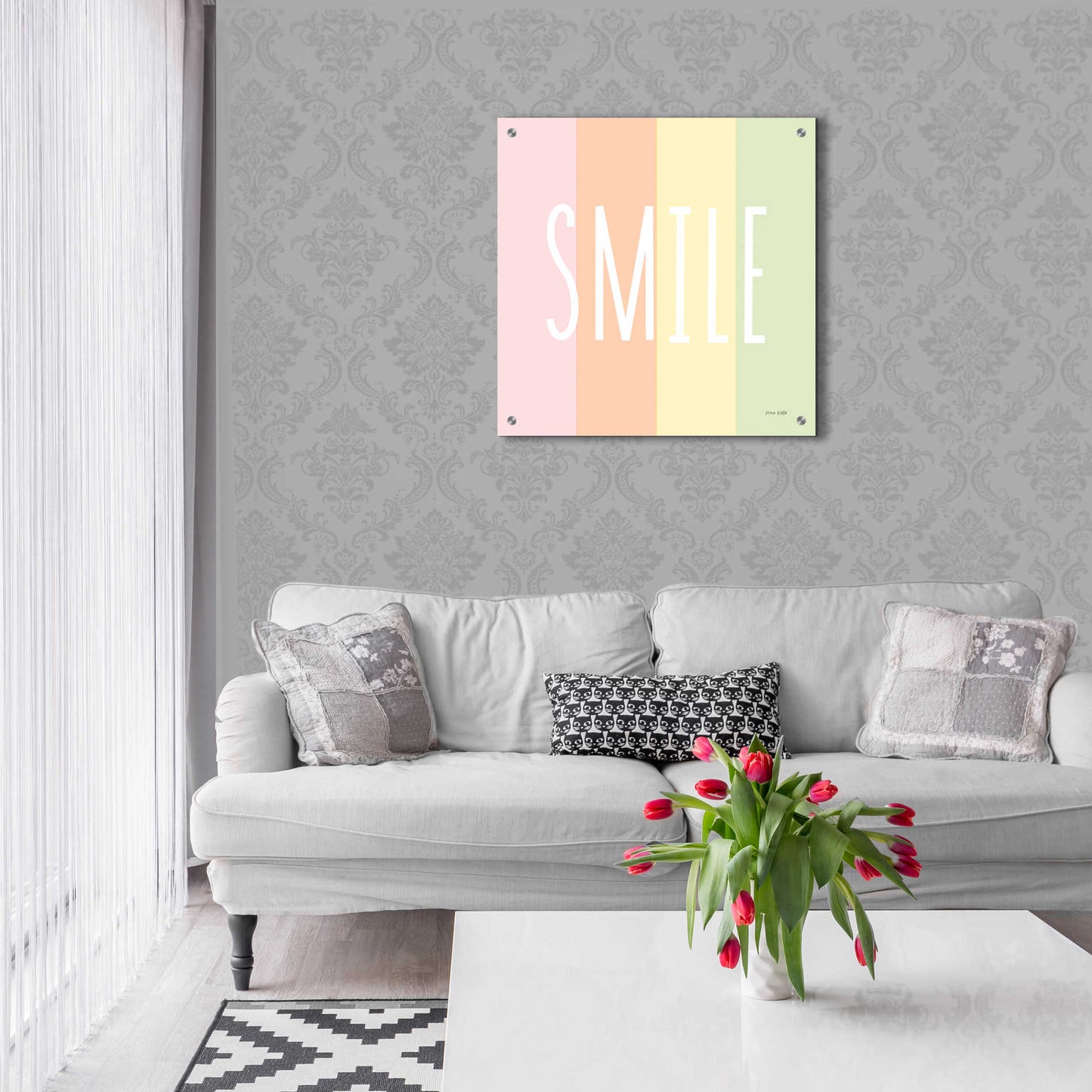 Epic Art 'Smile Rainbow' by Ann Kelle Designs, Acrylic Glass Wall Art,24x24