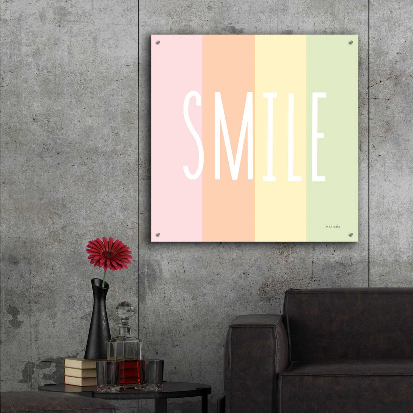 Epic Art 'Smile Rainbow' by Ann Kelle Designs, Acrylic Glass Wall Art,36x36