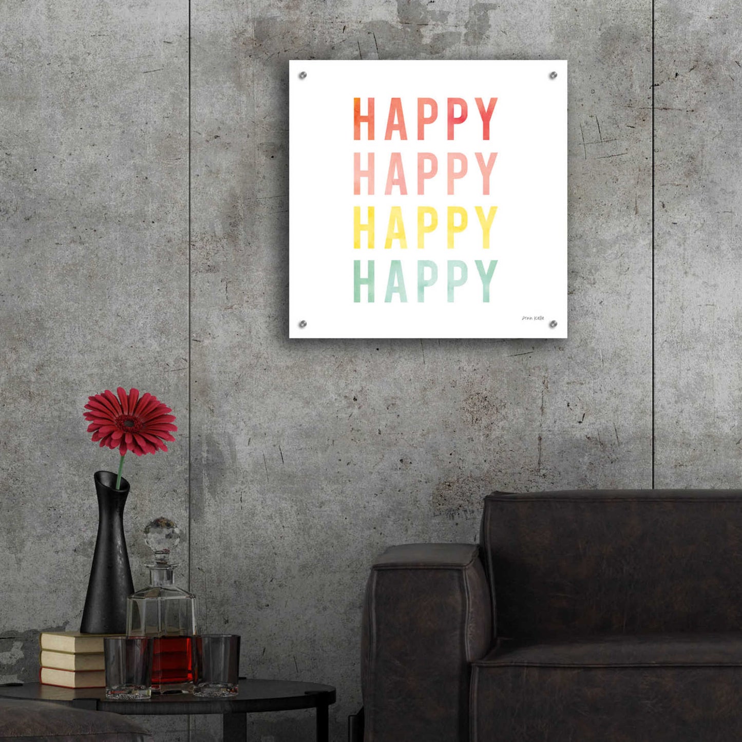 Epic Art 'Happy Happy' by Ann Kelle Designs, Acrylic Glass Wall Art,24x24