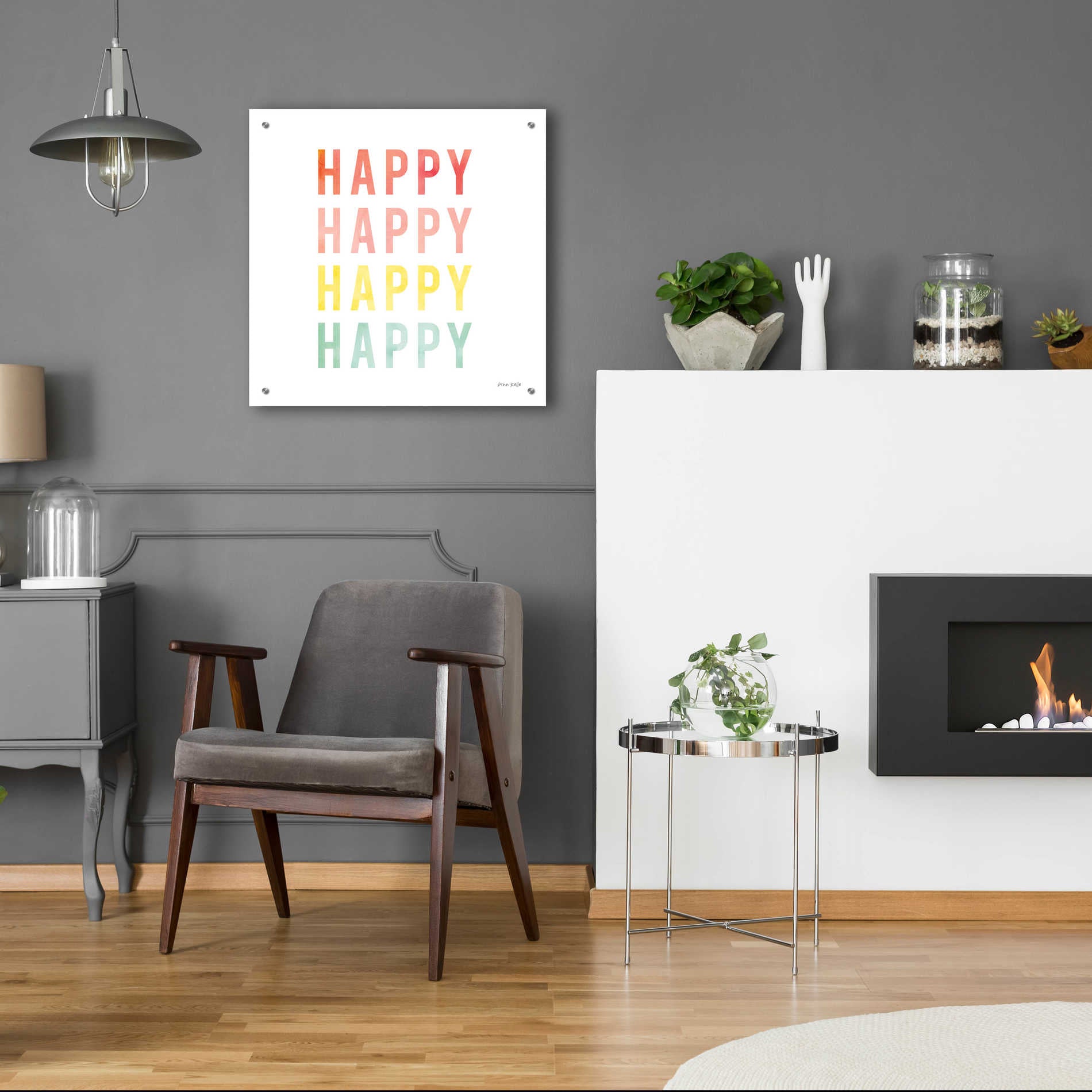 Epic Art 'Happy Happy' by Ann Kelle Designs, Acrylic Glass Wall Art,24x24