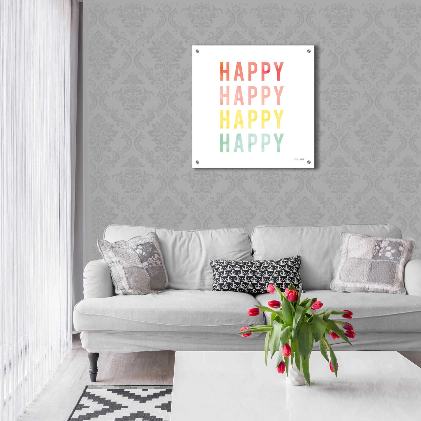 Epic Art 'Happy Happy' by Ann Kelle Designs, Acrylic Glass Wall Art,24x24