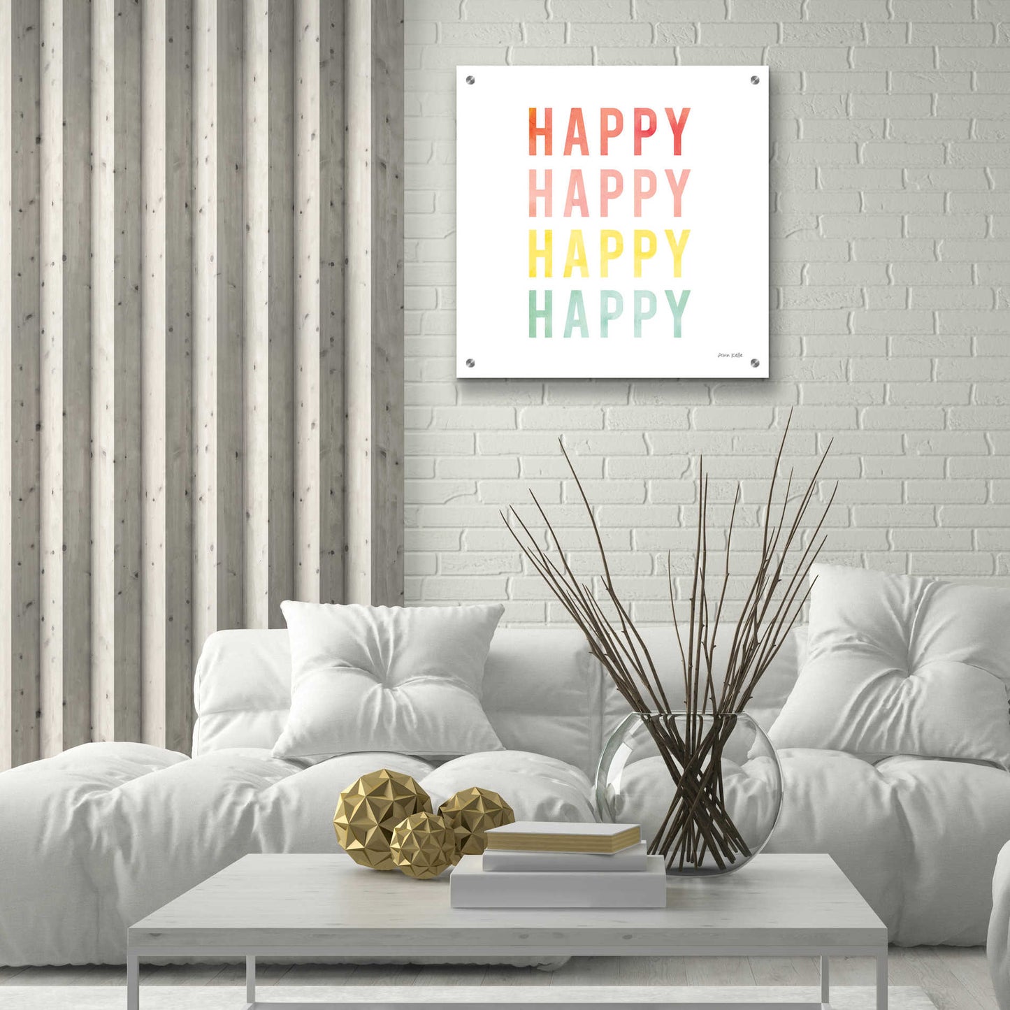 Epic Art 'Happy Happy' by Ann Kelle Designs, Acrylic Glass Wall Art,24x24