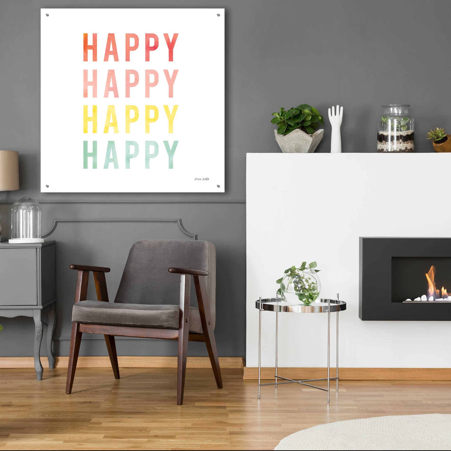 Epic Art 'Happy Happy' by Ann Kelle Designs, Acrylic Glass Wall Art,36x36