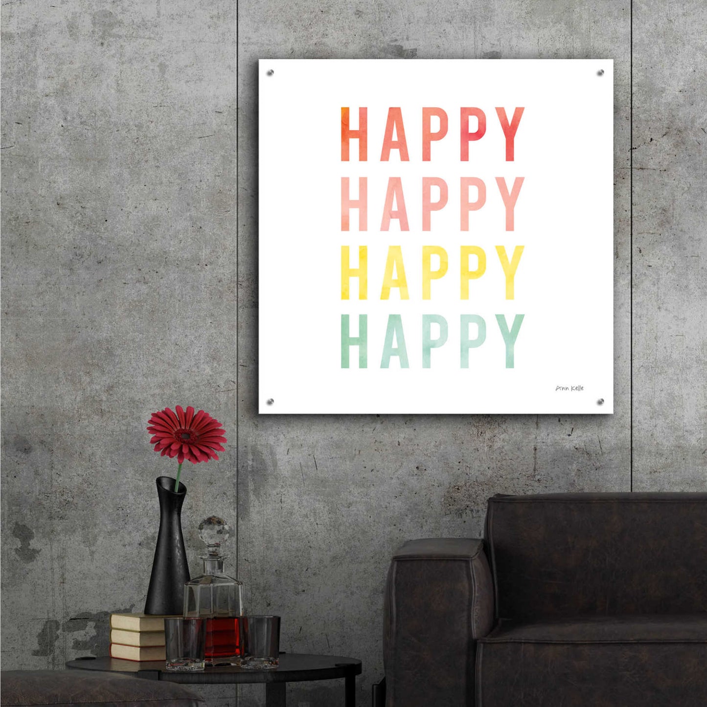 Epic Art 'Happy Happy' by Ann Kelle Designs, Acrylic Glass Wall Art,36x36