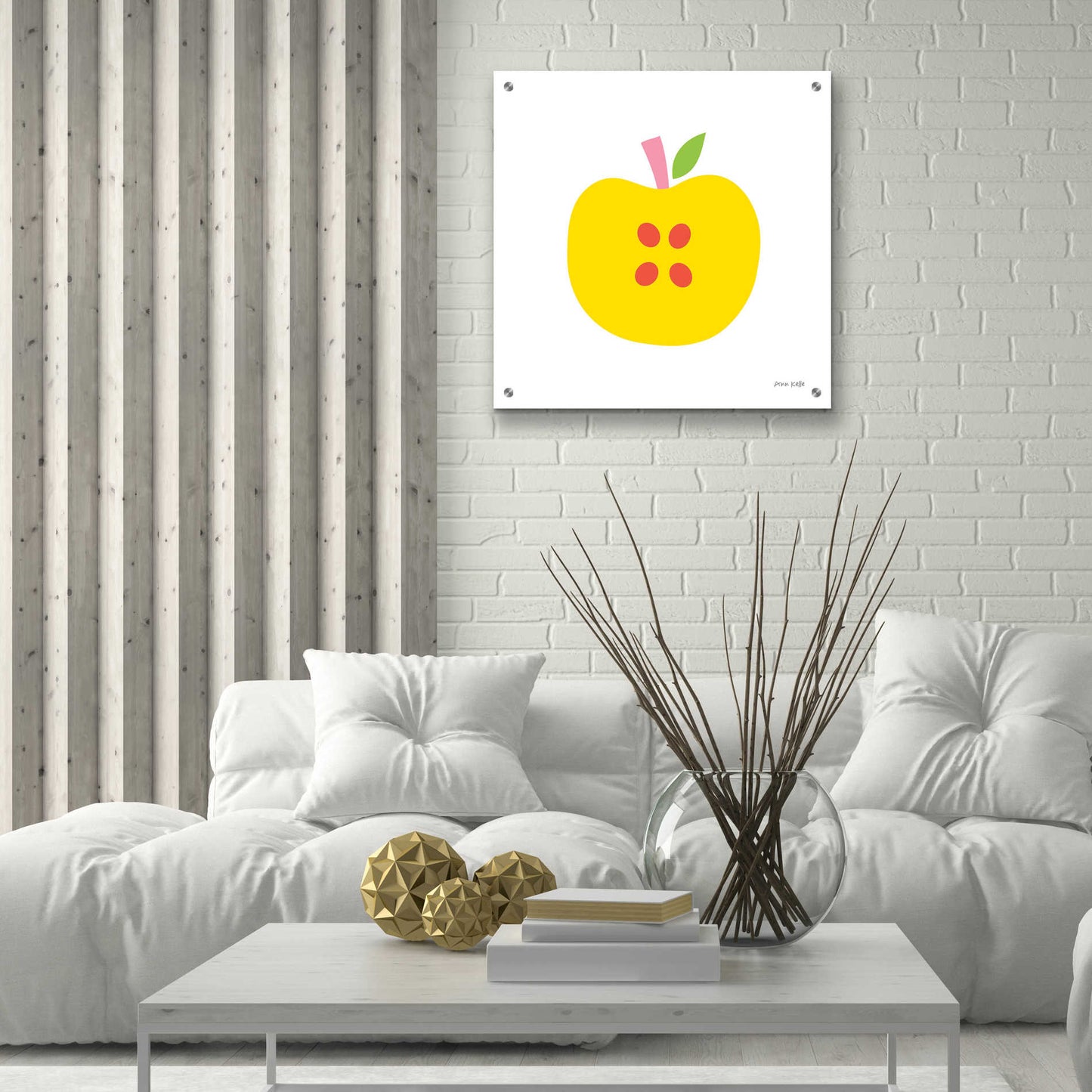 Epic Art 'Yellow Apple' by Ann Kelle Designs, Acrylic Glass Wall Art,24x24