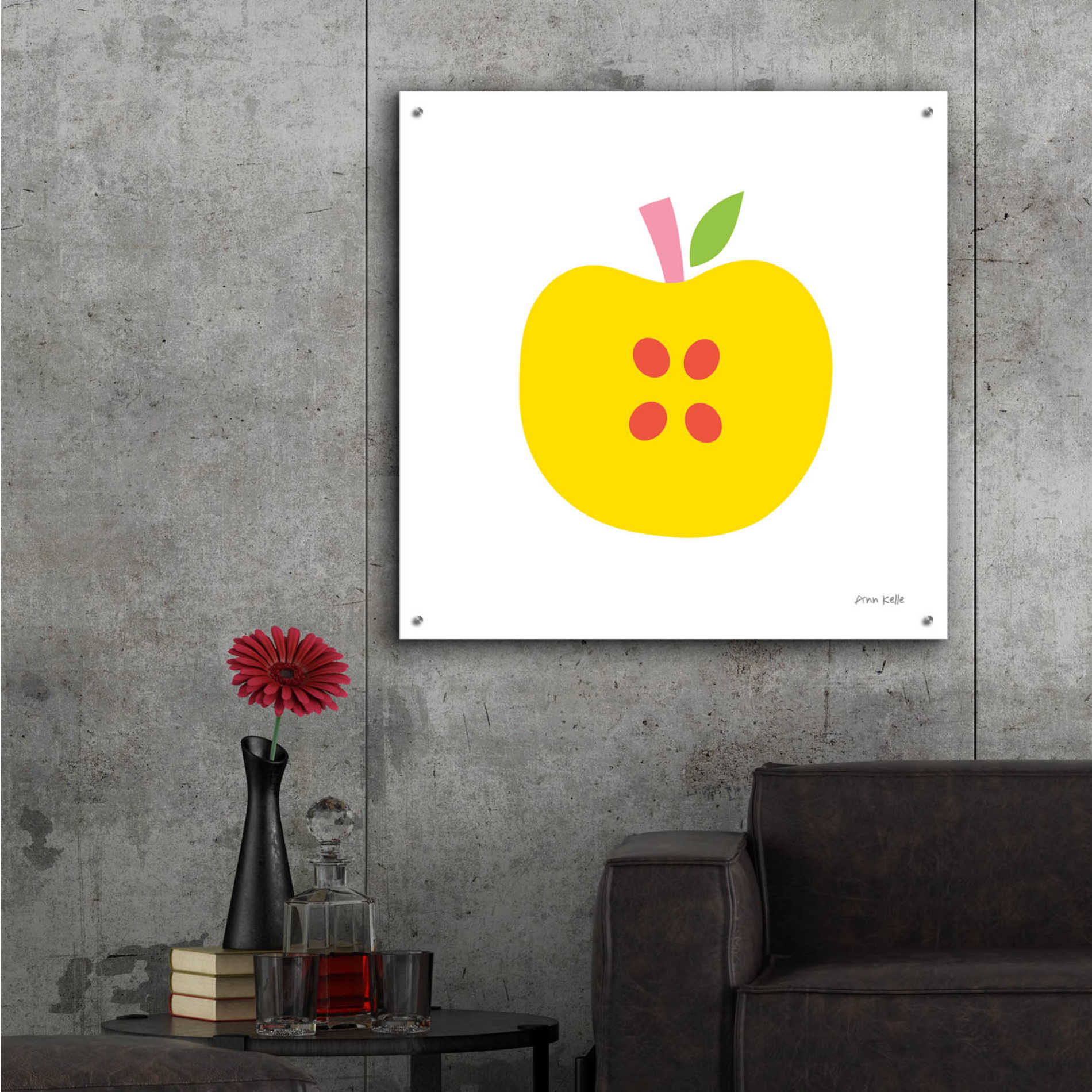 Epic Art 'Yellow Apple' by Ann Kelle Designs, Acrylic Glass Wall Art,36x36