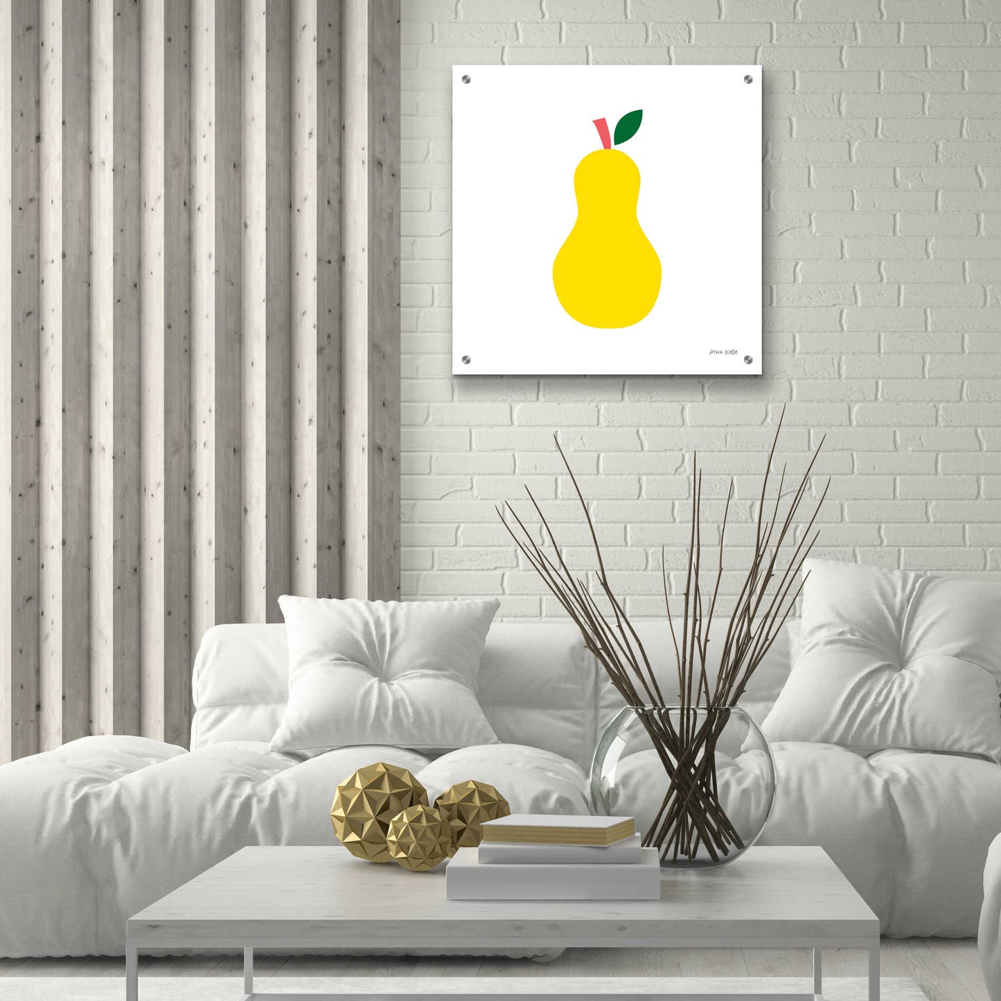 Epic Art 'Yellow Pear' by Ann Kelle Designs, Acrylic Glass Wall Art,24x24