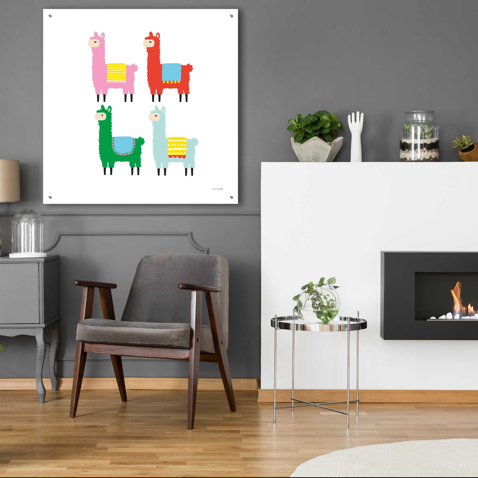 Epic Art 'The Llamas' by Ann Kelle Designs, Acrylic Glass Wall Art,36x36