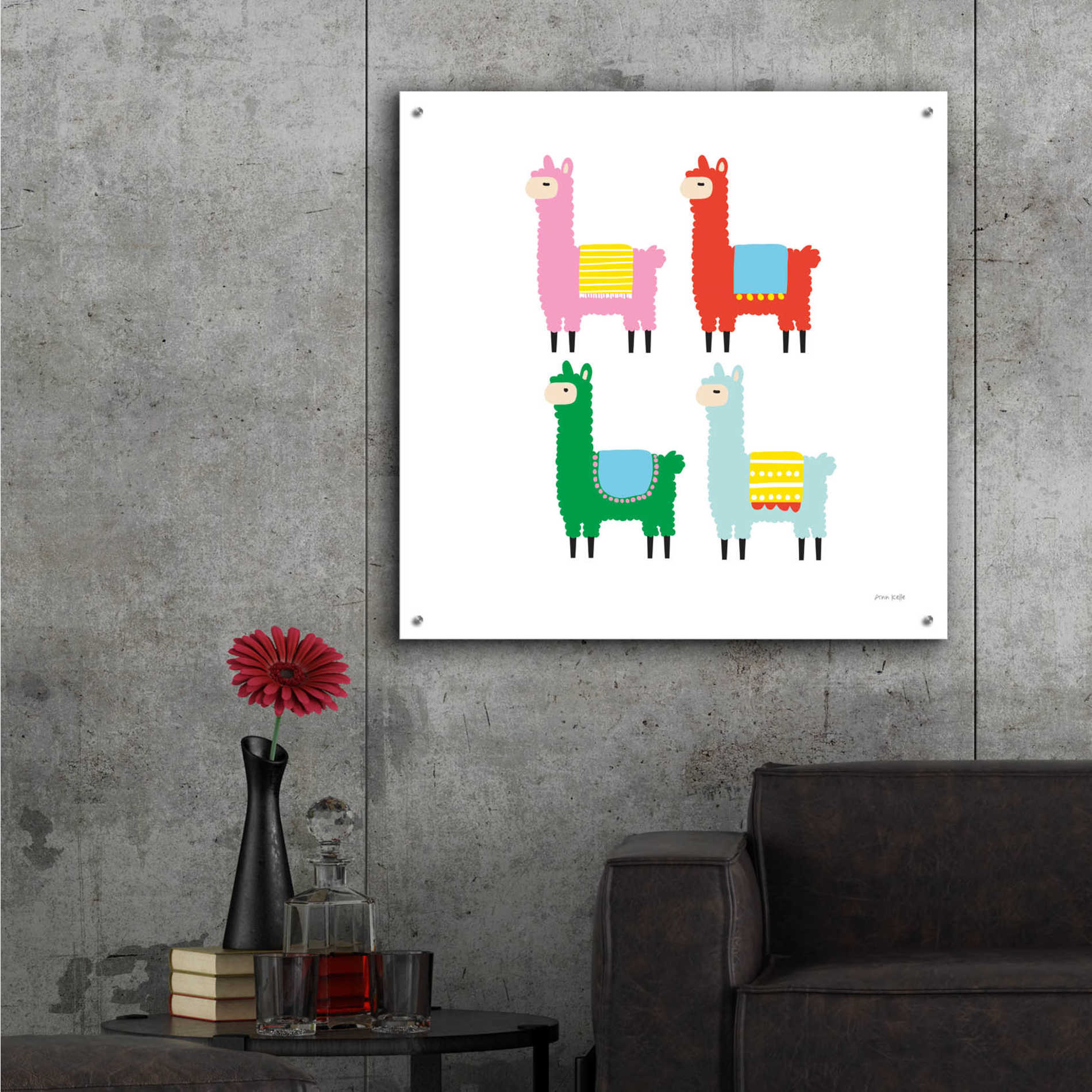 Epic Art 'The Llamas' by Ann Kelle Designs, Acrylic Glass Wall Art,36x36