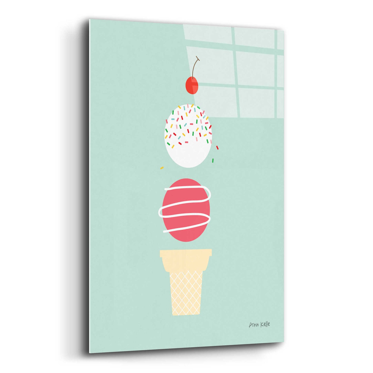 Epic Art 'Ice Cream and Cherry I' by Ann Kelle Designs, Acrylic Glass Wall Art,12x16