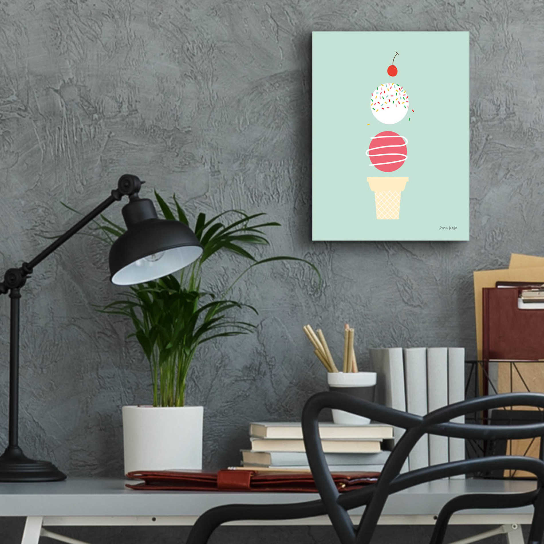 Epic Art 'Ice Cream and Cherry I' by Ann Kelle Designs, Acrylic Glass Wall Art,12x16