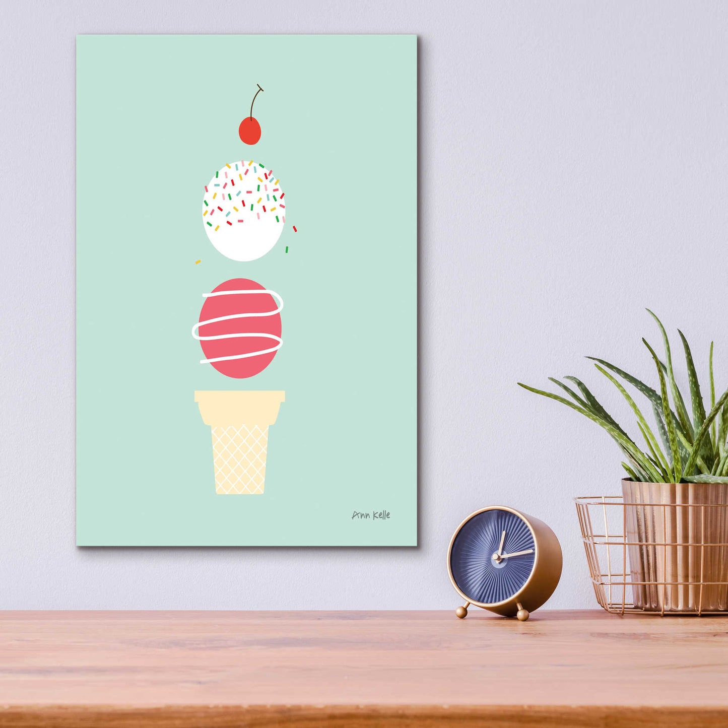 Epic Art 'Ice Cream and Cherry I' by Ann Kelle Designs, Acrylic Glass Wall Art,12x16