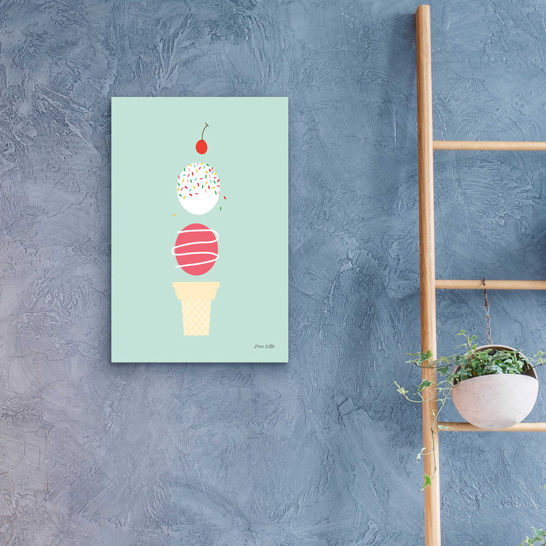 Epic Art 'Ice Cream and Cherry I' by Ann Kelle Designs, Acrylic Glass Wall Art,16x24