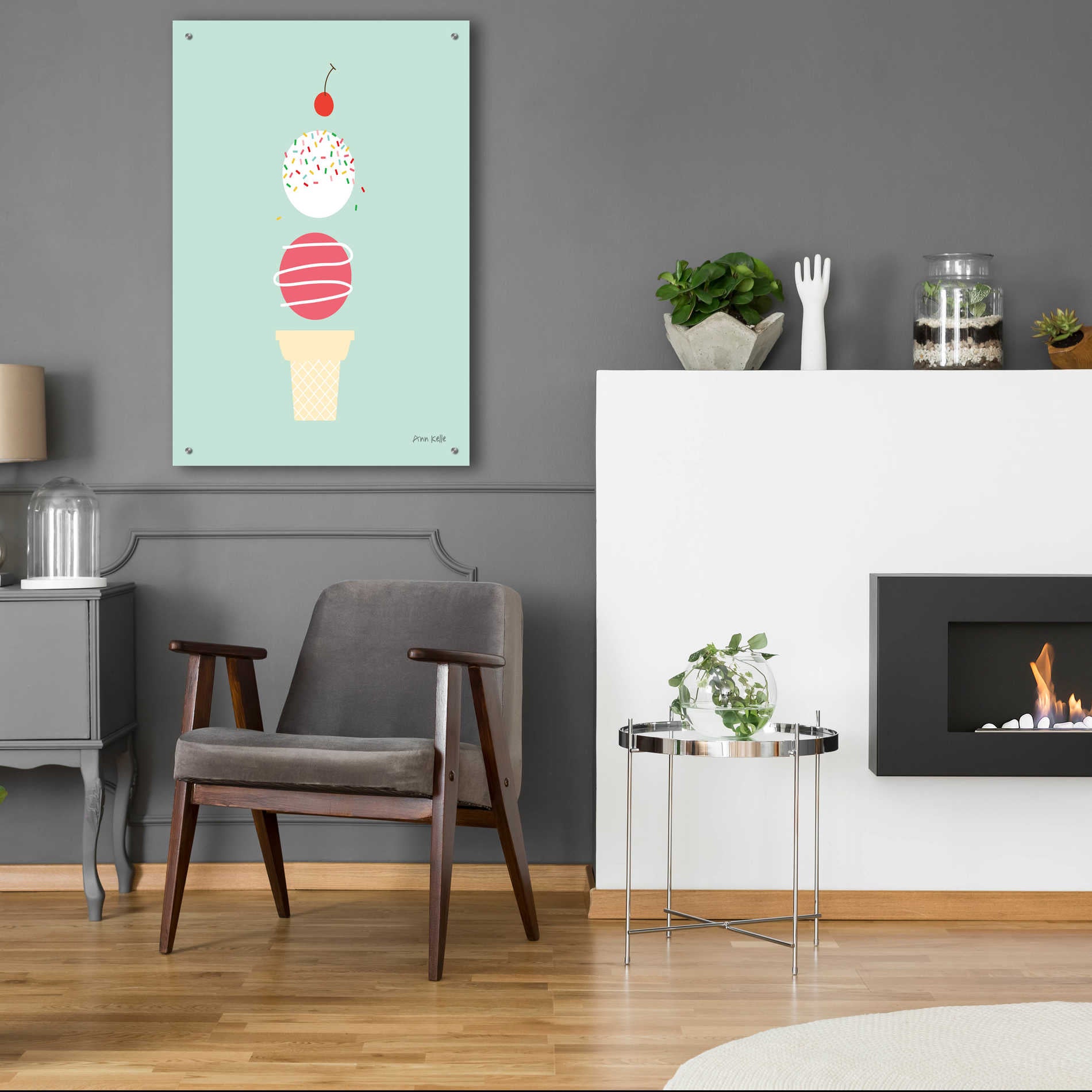 Epic Art 'Ice Cream and Cherry I' by Ann Kelle Designs, Acrylic Glass Wall Art,24x36