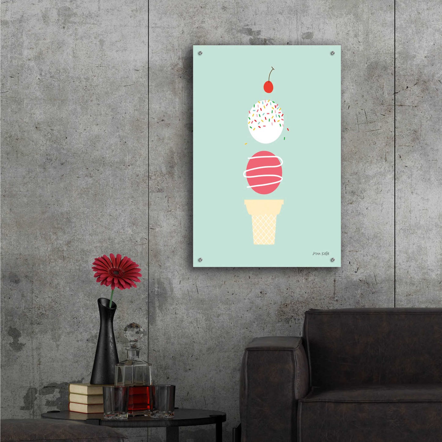 Epic Art 'Ice Cream and Cherry I' by Ann Kelle Designs, Acrylic Glass Wall Art,24x36