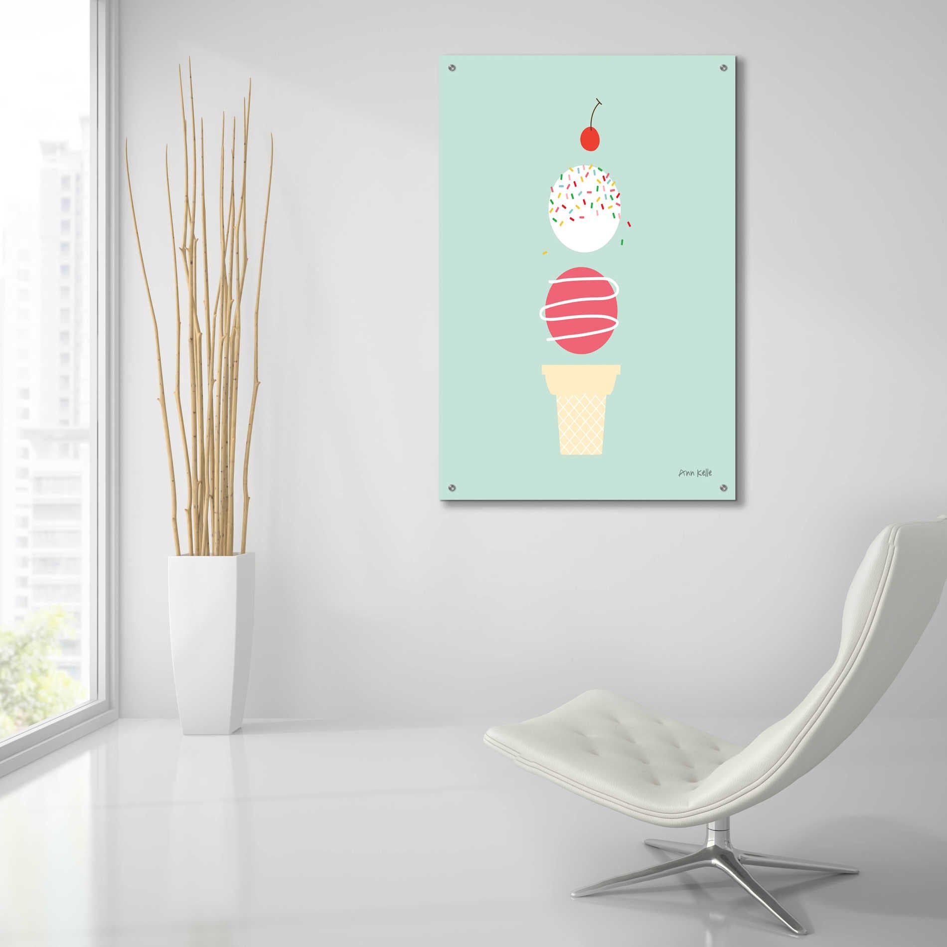 Epic Art 'Ice Cream and Cherry I' by Ann Kelle Designs, Acrylic Glass Wall Art,24x36