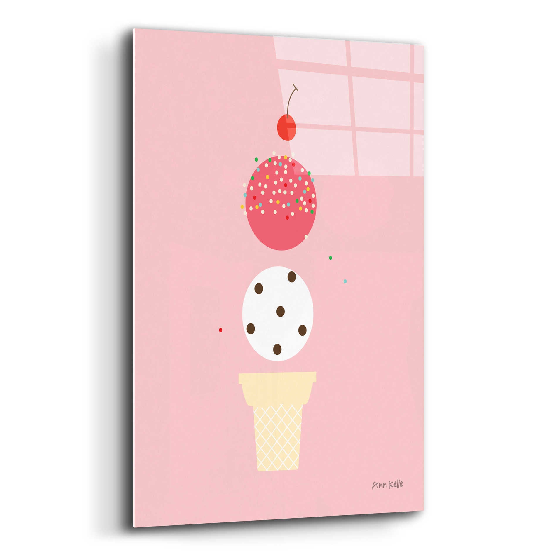 Epic Art 'Ice Cream and Cherry II' by Ann Kelle Designs, Acrylic Glass Wall Art,12x16