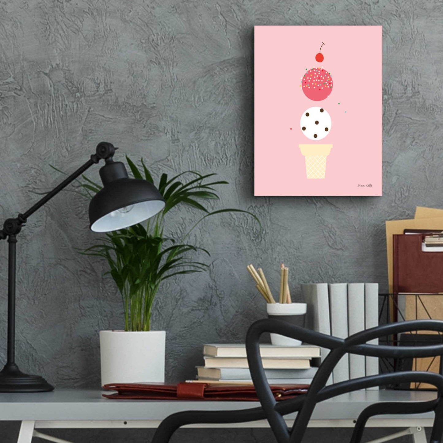 Epic Art 'Ice Cream and Cherry II' by Ann Kelle Designs, Acrylic Glass Wall Art,12x16