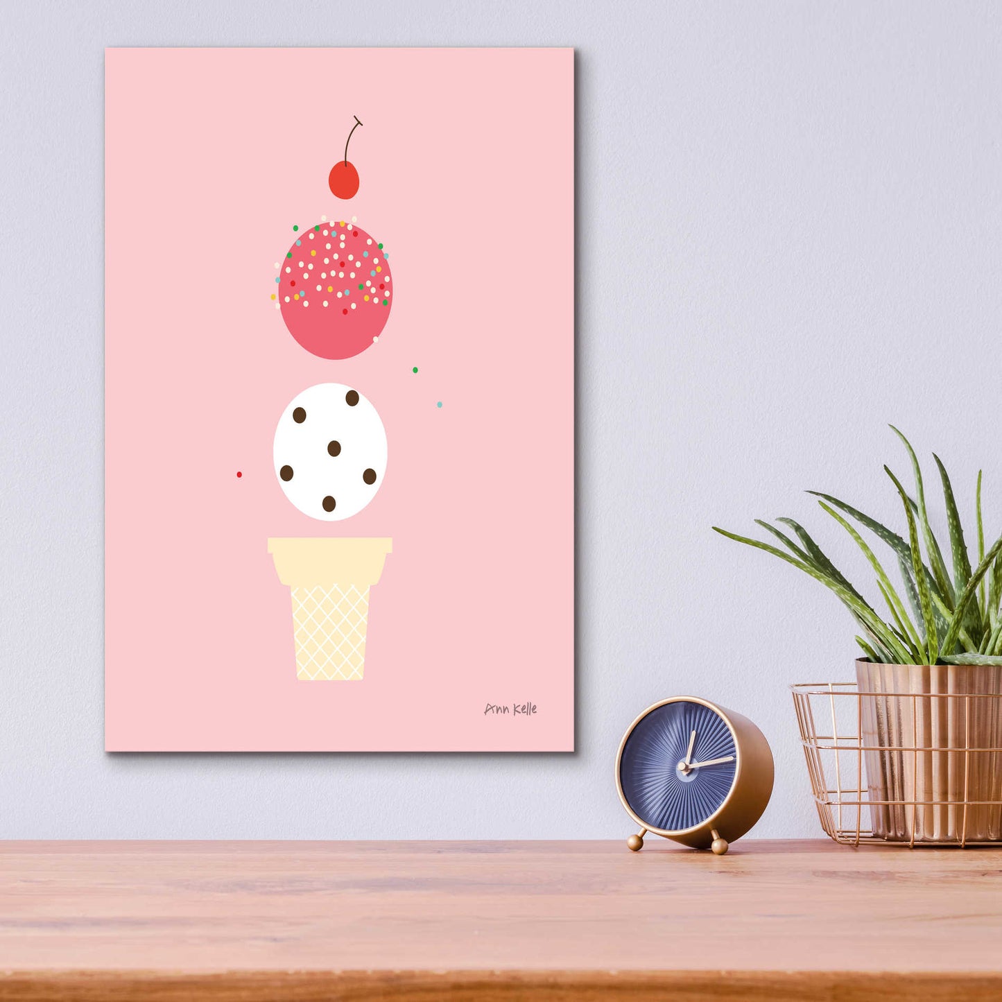 Epic Art 'Ice Cream and Cherry II' by Ann Kelle Designs, Acrylic Glass Wall Art,12x16