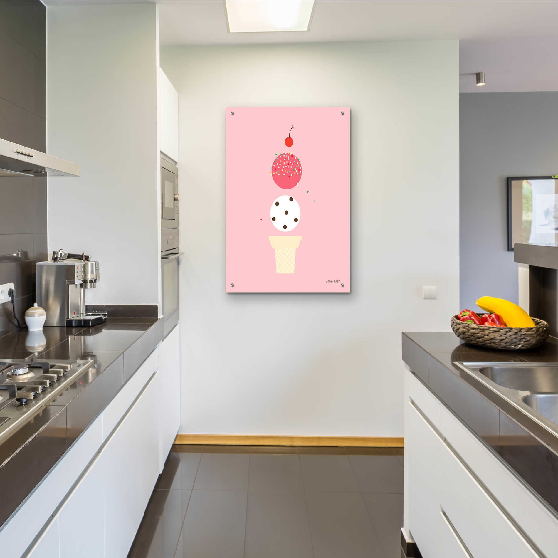 Epic Art 'Ice Cream and Cherry II' by Ann Kelle Designs, Acrylic Glass Wall Art,24x36