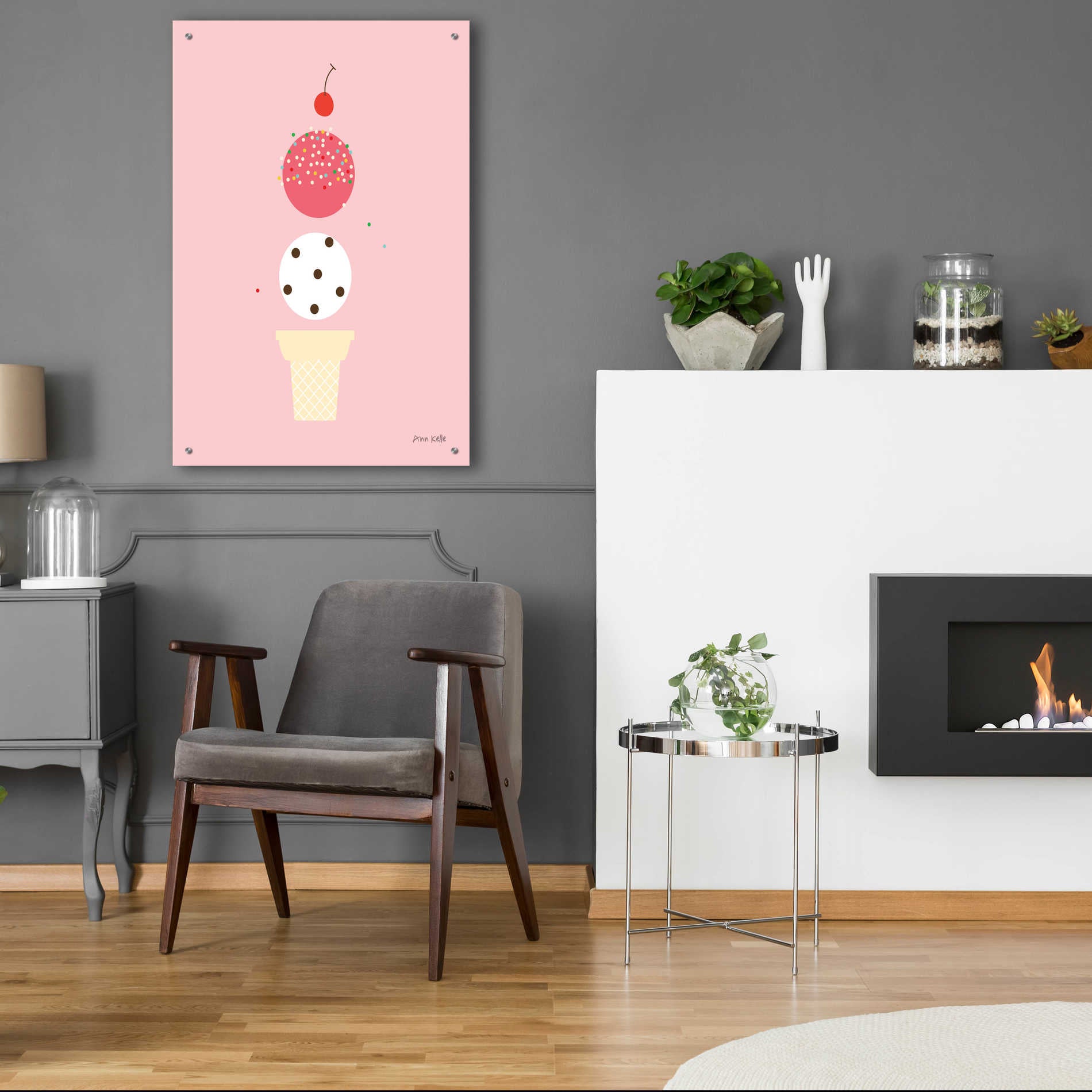 Epic Art 'Ice Cream and Cherry II' by Ann Kelle Designs, Acrylic Glass Wall Art,24x36