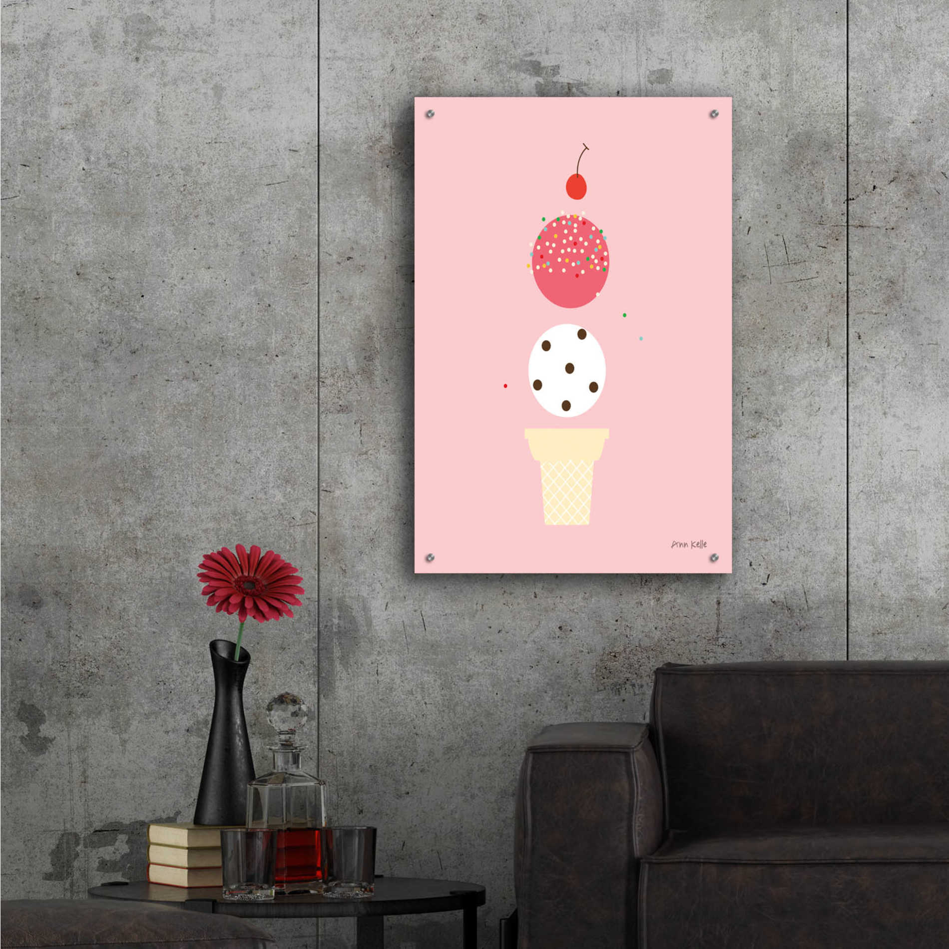 Epic Art 'Ice Cream and Cherry II' by Ann Kelle Designs, Acrylic Glass Wall Art,24x36