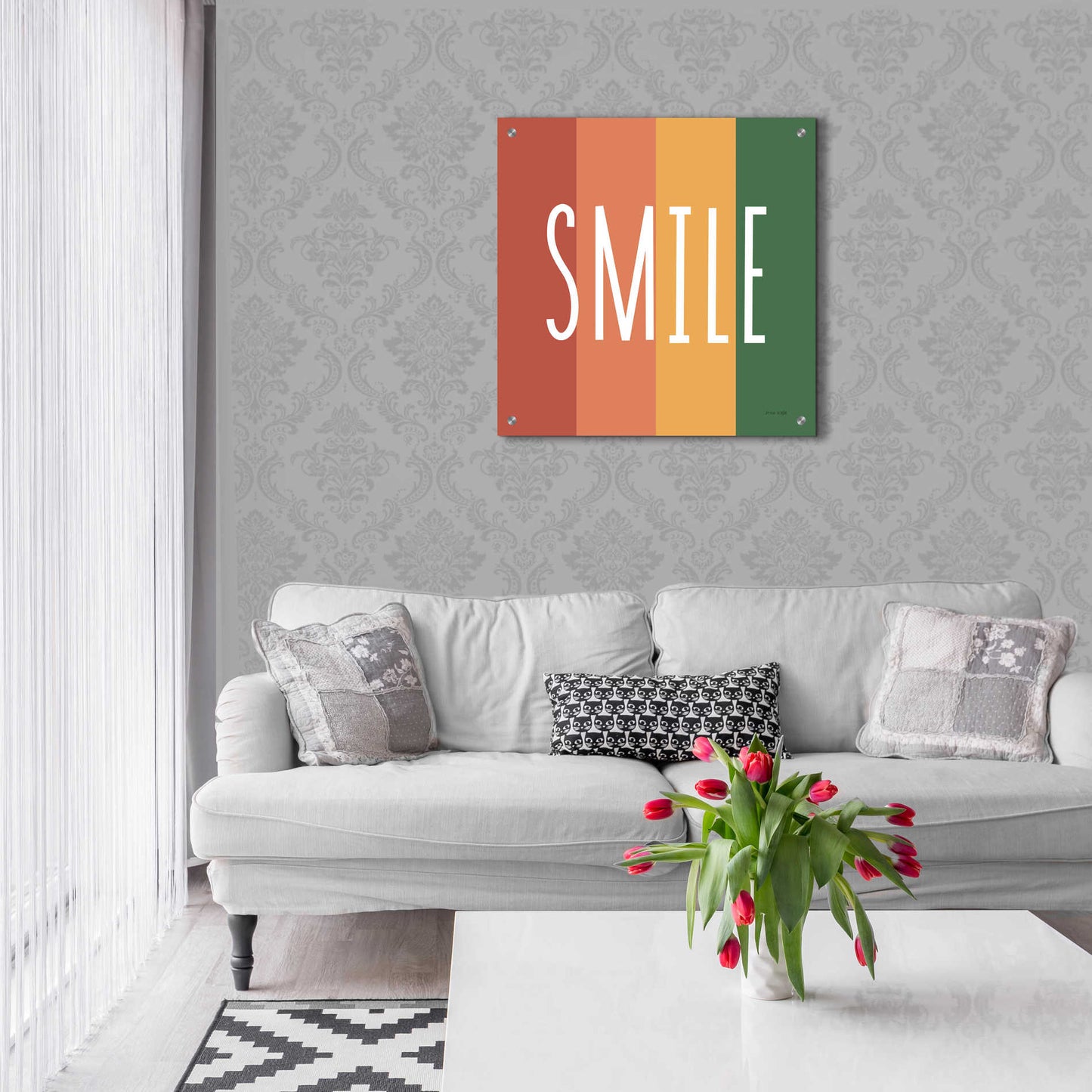 Epic Art 'Smile Rainbow Retro' by Ann Kelle Designs, Acrylic Glass Wall Art,24x24