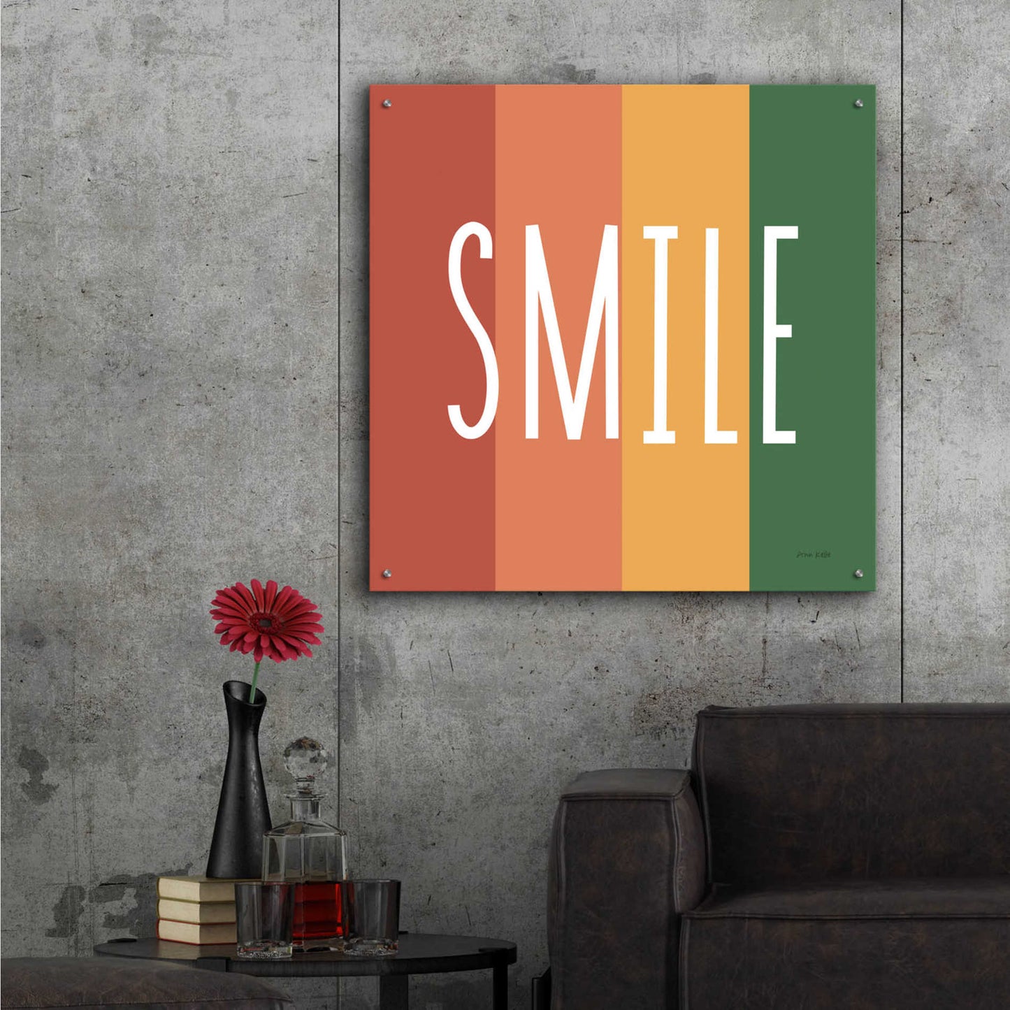 Epic Art 'Smile Rainbow Retro' by Ann Kelle Designs, Acrylic Glass Wall Art,36x36