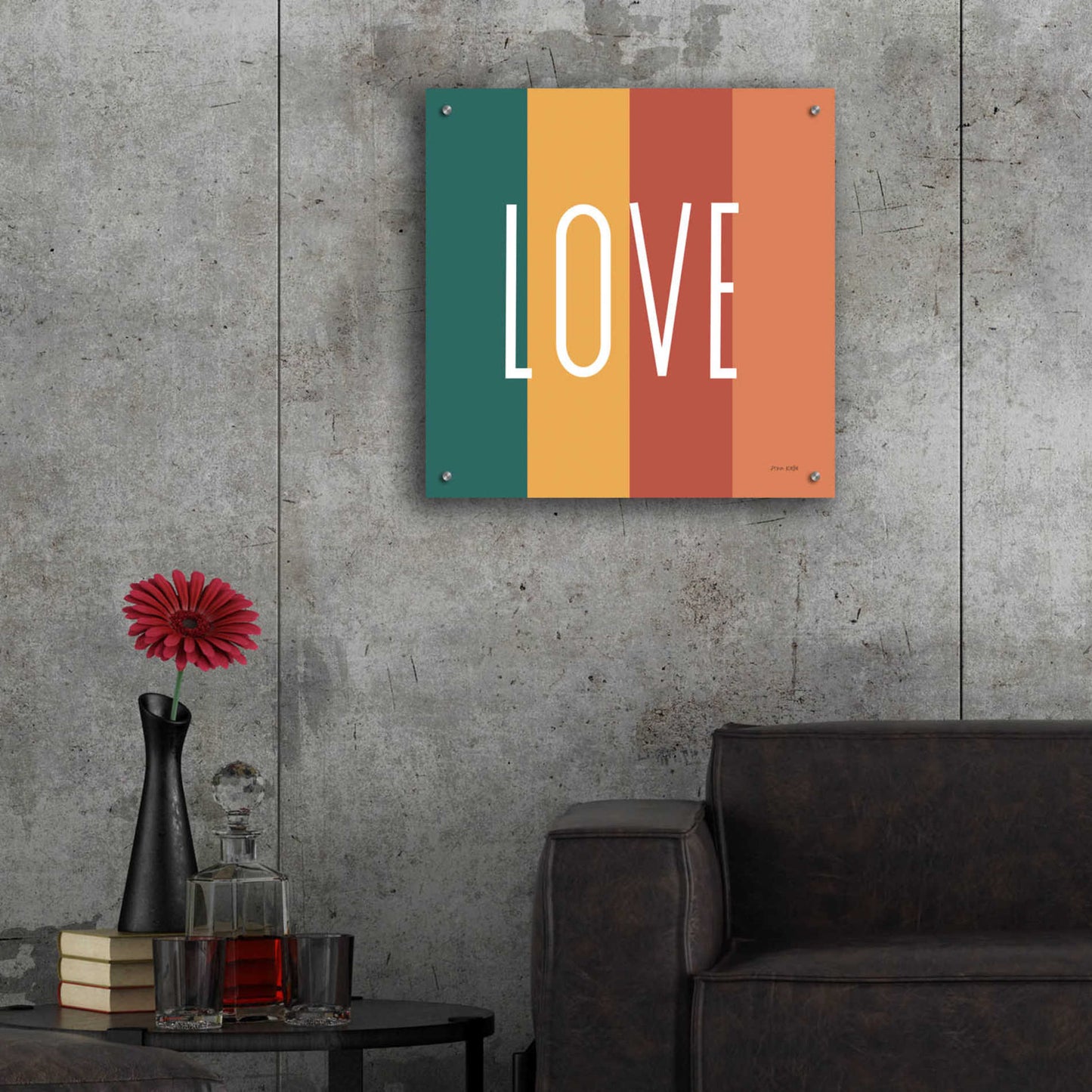 Epic Art 'Love Rainbow Retro' by Ann Kelle Designs, Acrylic Glass Wall Art,24x24