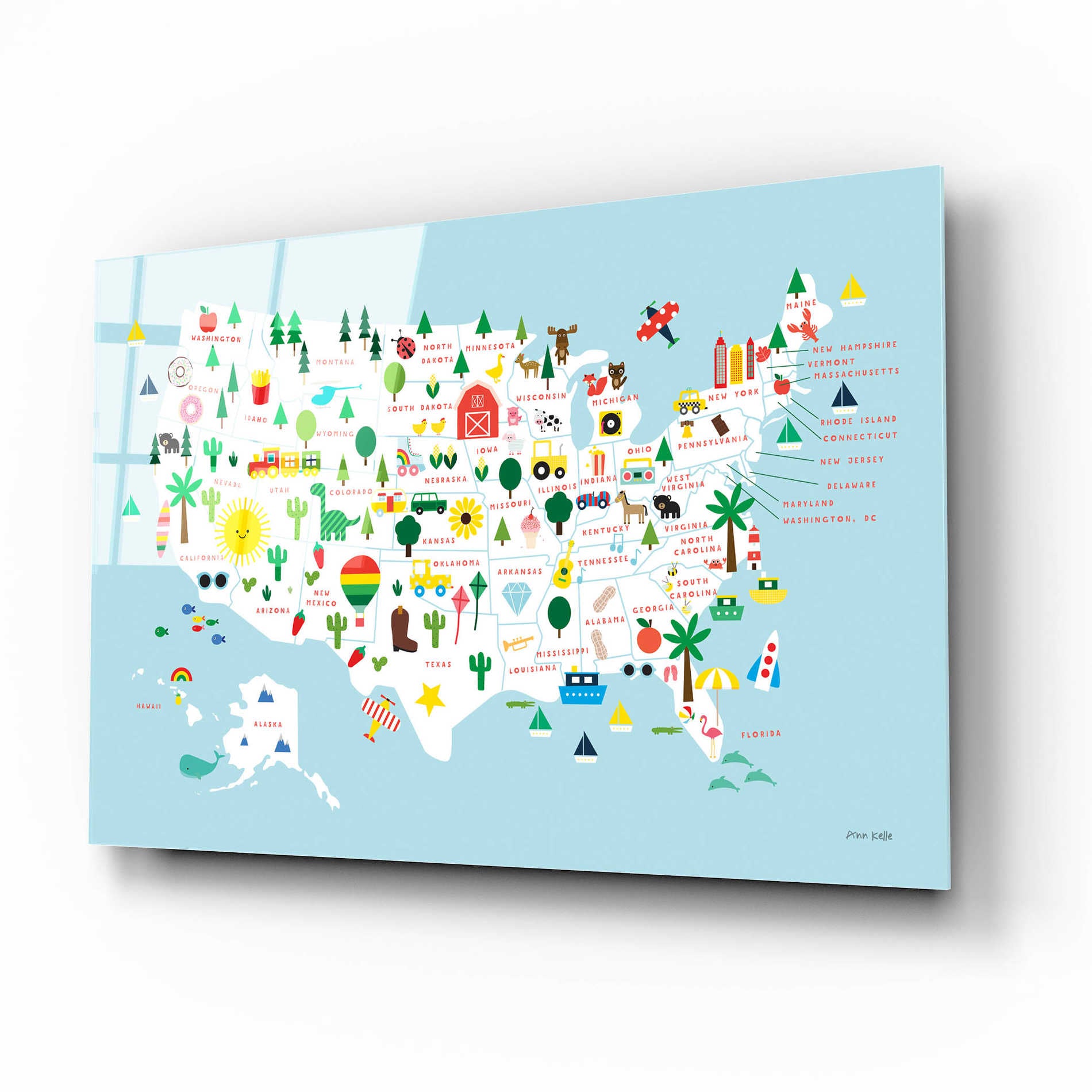 Epic Art 'Fun USA Map' by Ann Kelle Designs, Acrylic Glass Wall Art,16x12